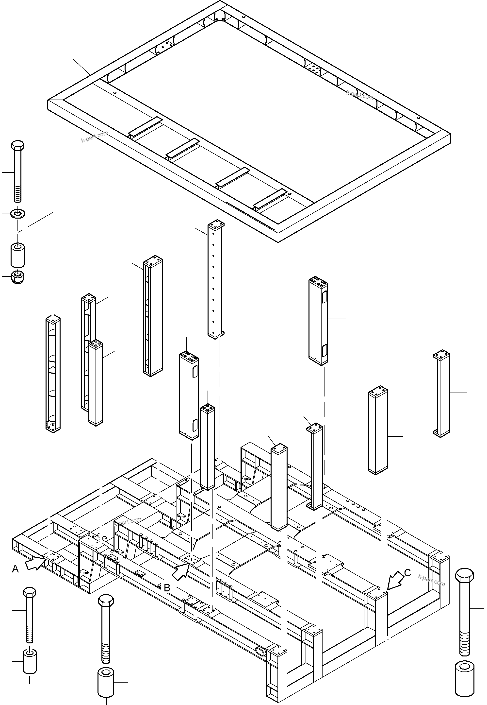 Komatsu parts book diagram for PC8000-6E S/N 12061: POST AND ROOF CARRIER