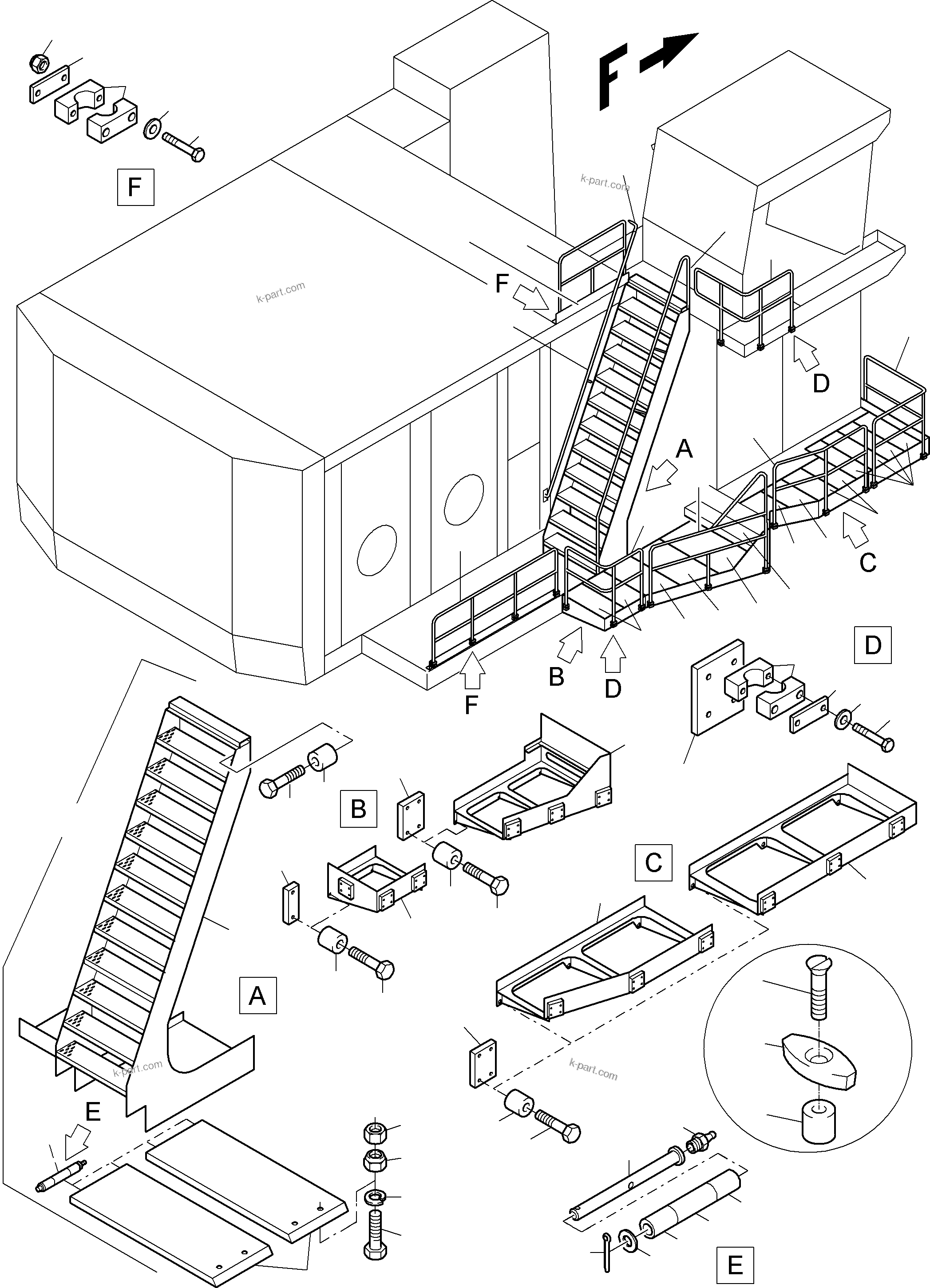 Komatsu parts book diagram for PC8000-6E S/N 12061: RAIL AND STEPS