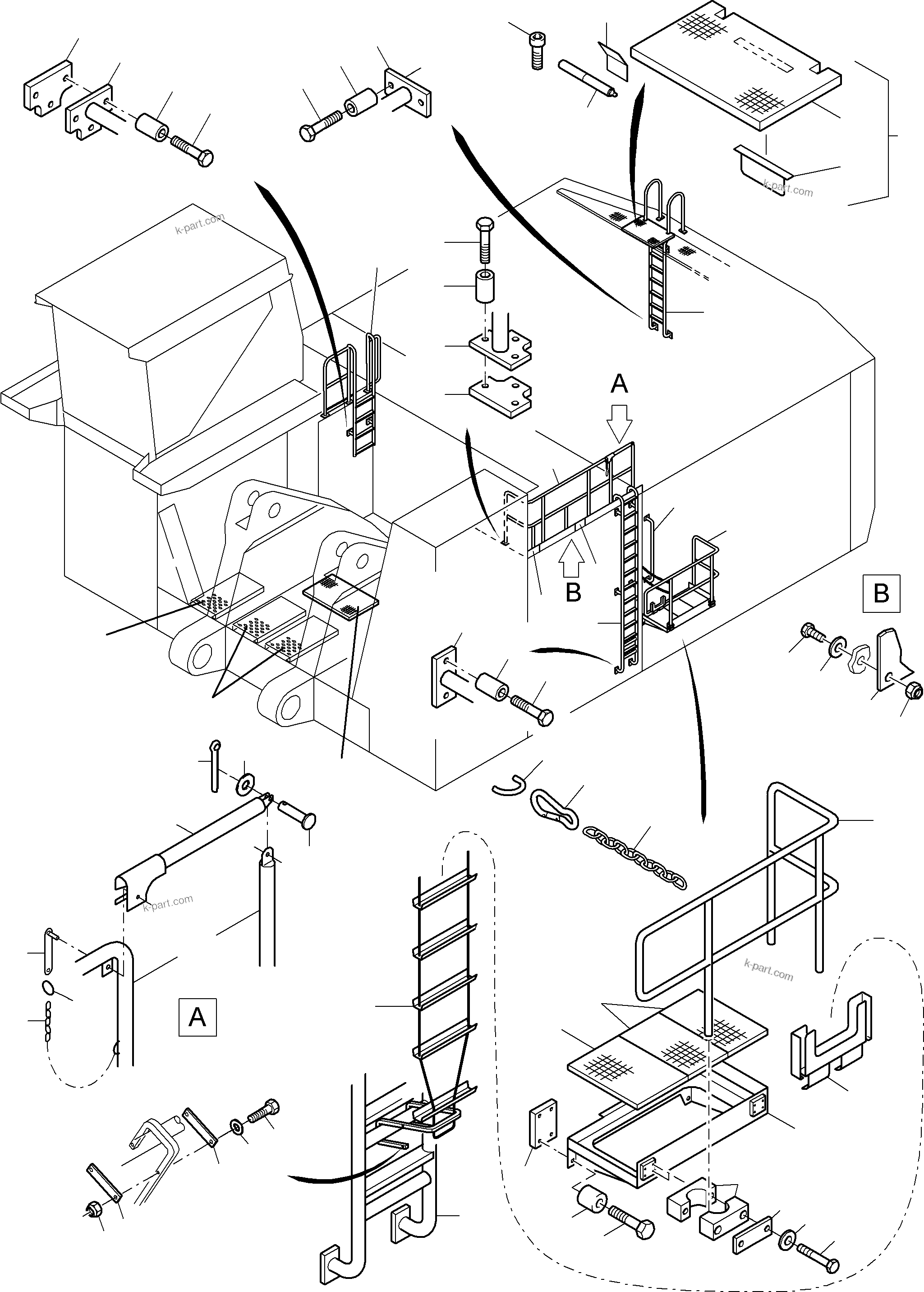 Komatsu parts book diagram for PC8000-6E S/N 12061: RAIL AND STEPS