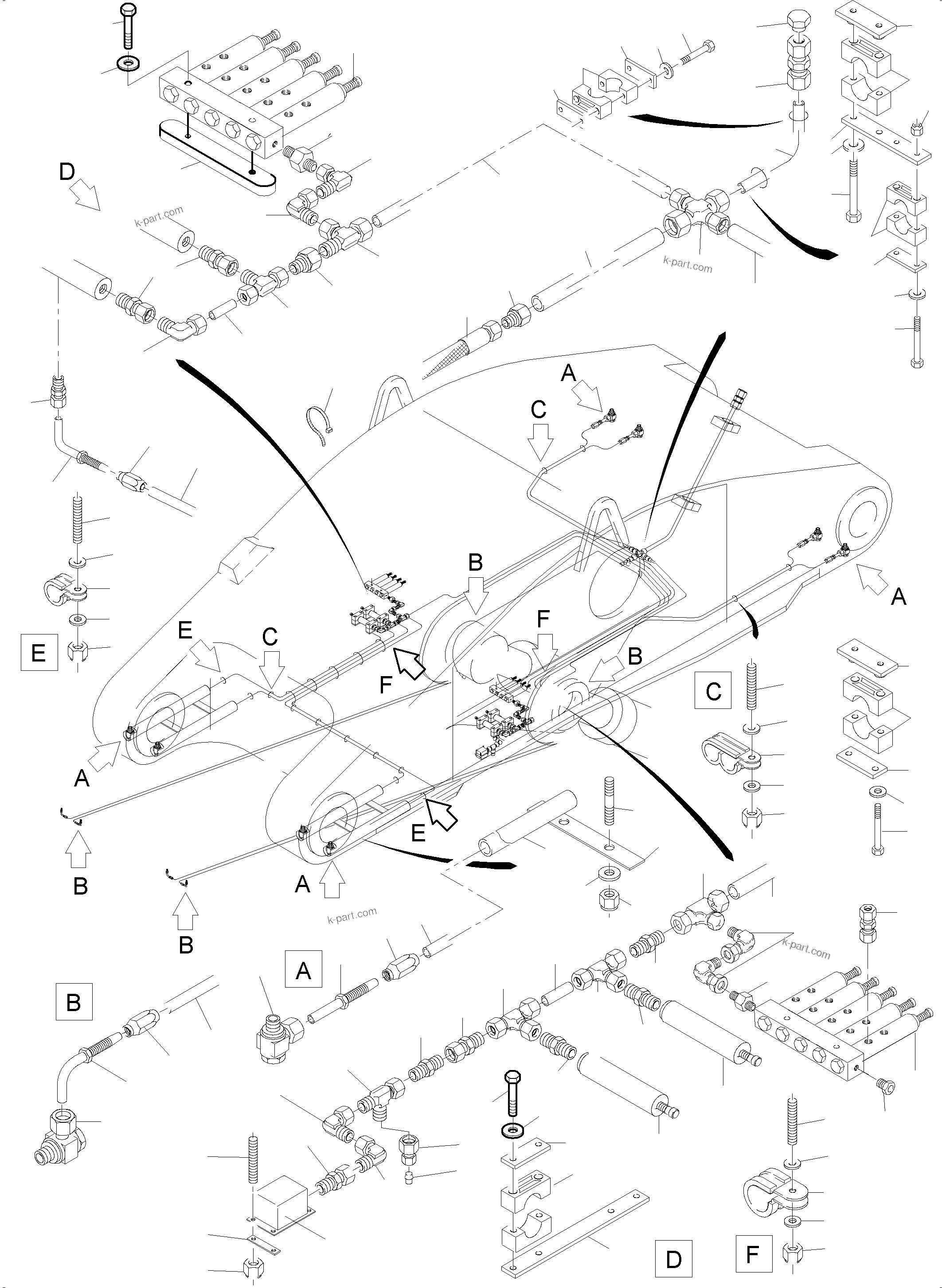 Komatsu parts book diagram for PC8000-6 S/N 12082: STICK 5.75 M - CENTRAL LUBRICATION