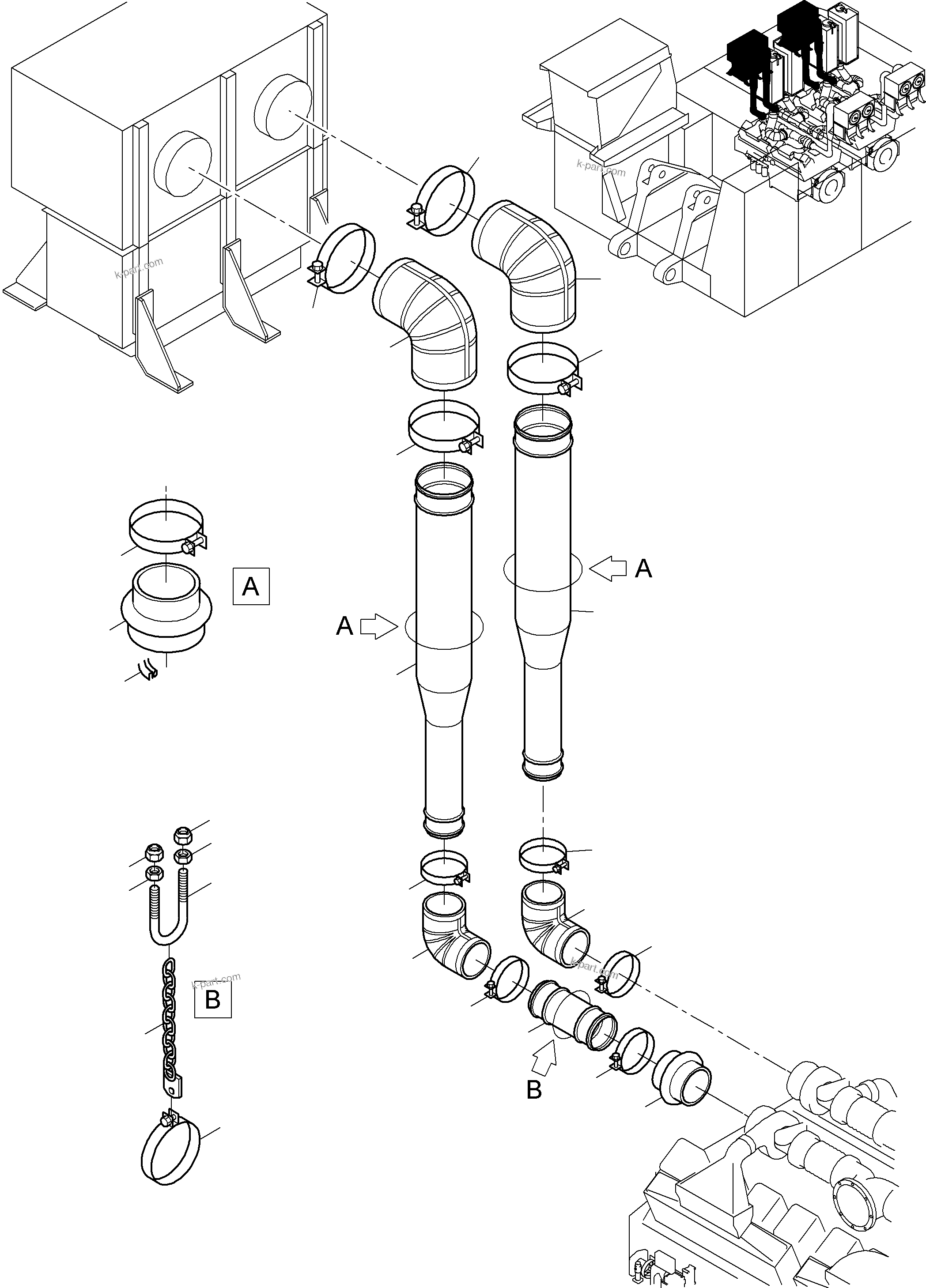 Komatsu parts book diagram for PC8000-6 S/N 12082: ENGINE AIR INTAKE LINES