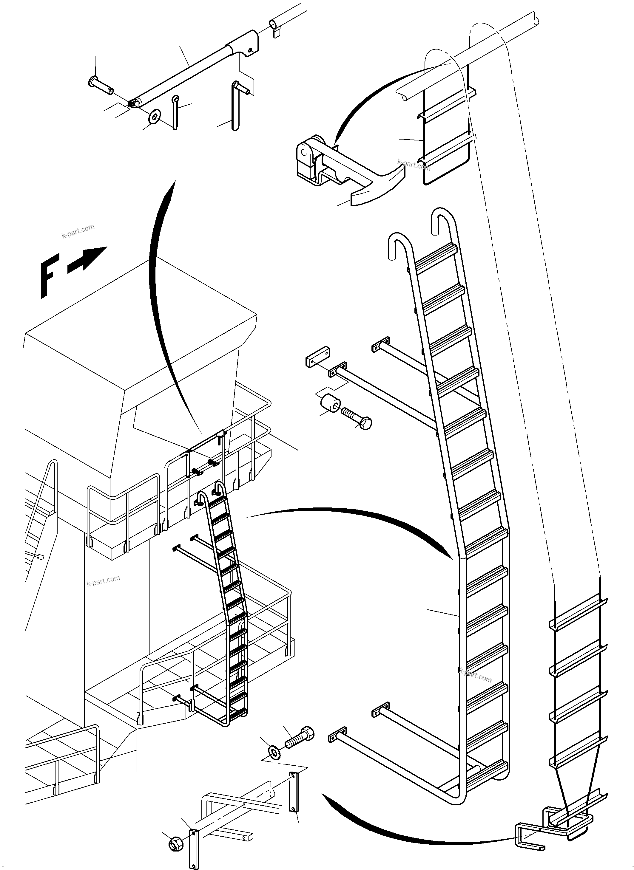 Komatsu parts book diagram for PC8000-6 S/N 12082: EMERGENCY LADDER