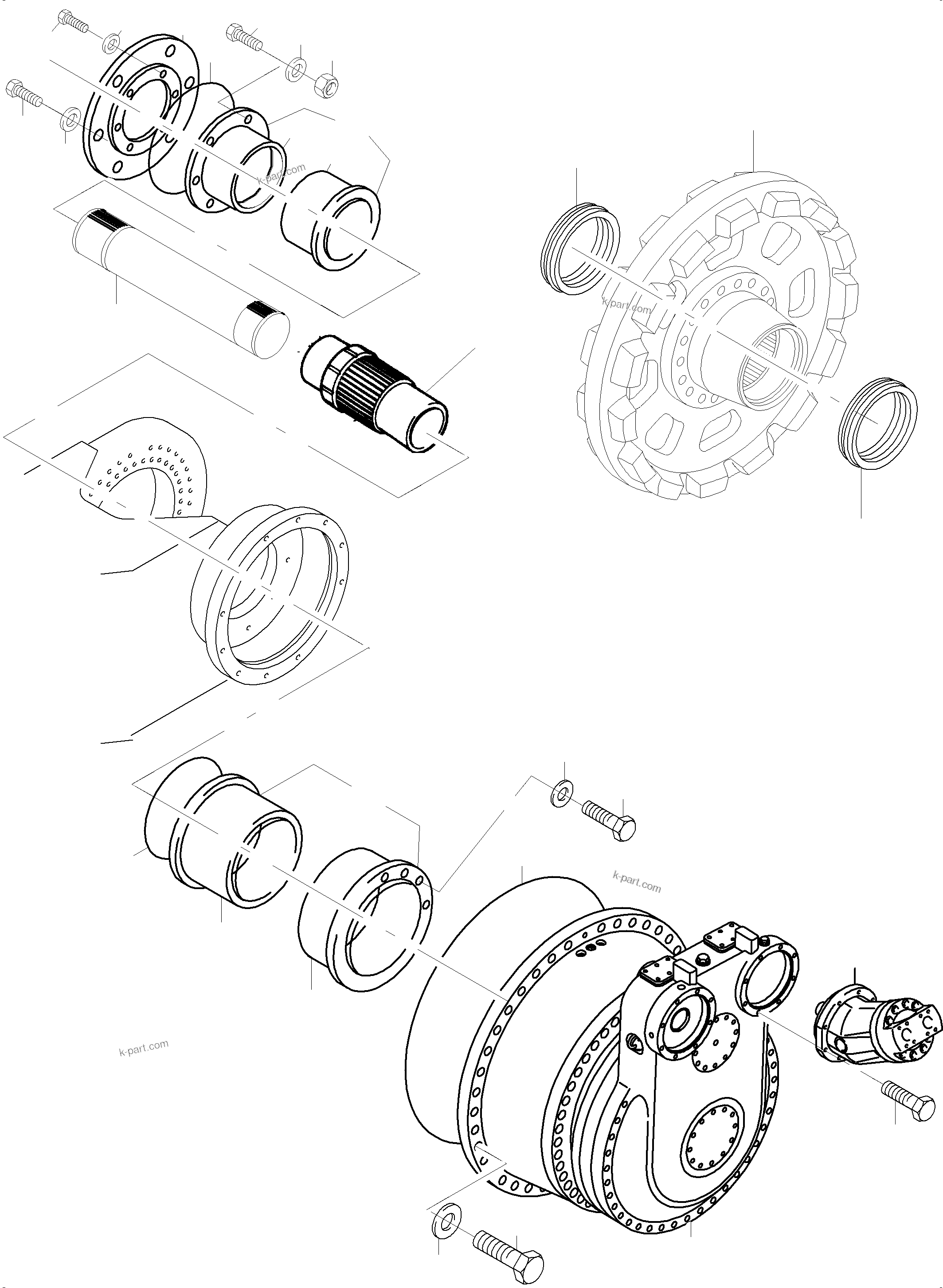 Komatsu parts book diagram for PC8000-6 S/N 12082: TRACK GROUP - DRIVE SPROCKET SIDE, R.H. AND L.H.