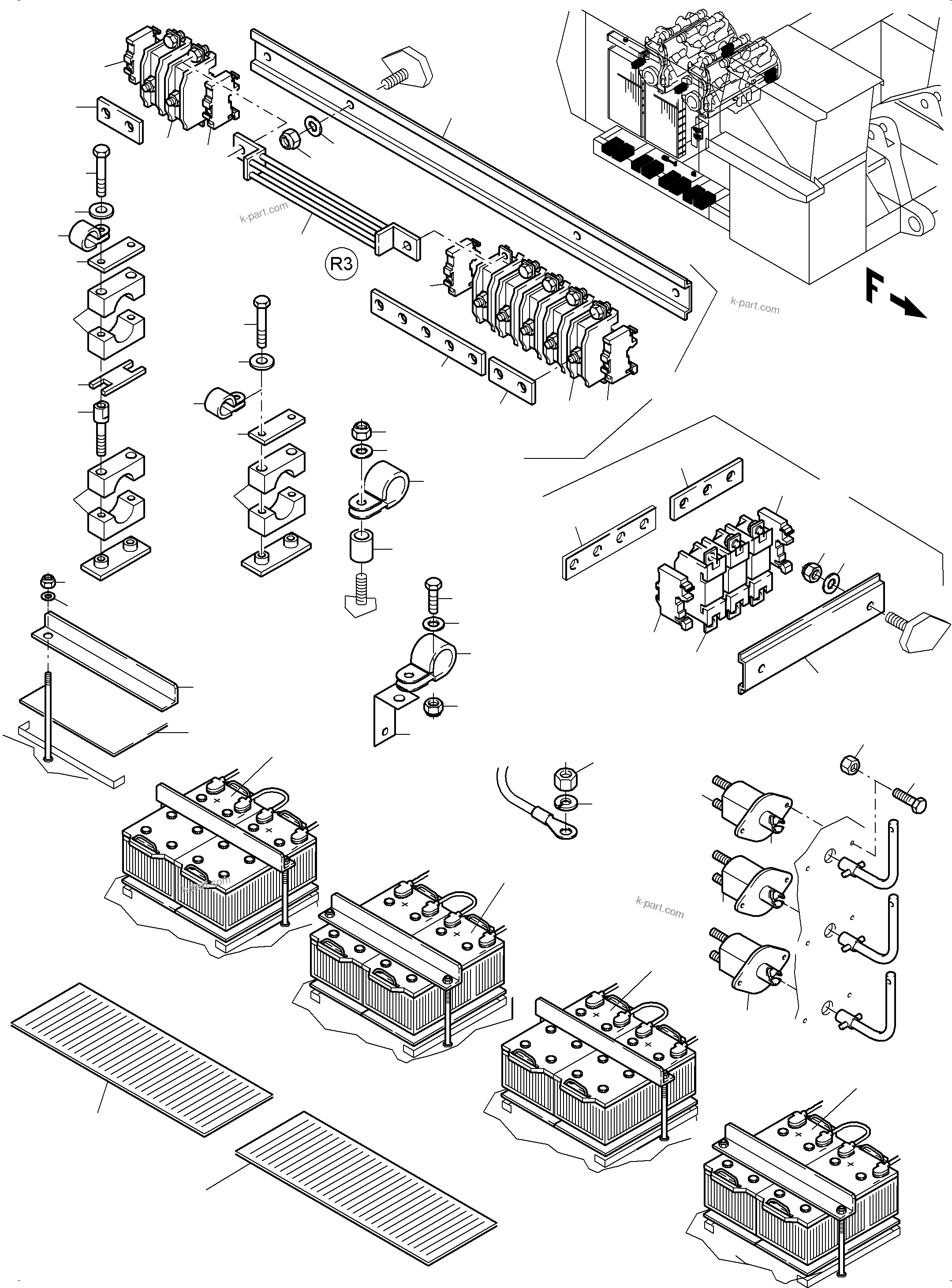 Komatsu parts book diagram for PC8000-6 S/N 12082: BATTERIES WITH CABLES
