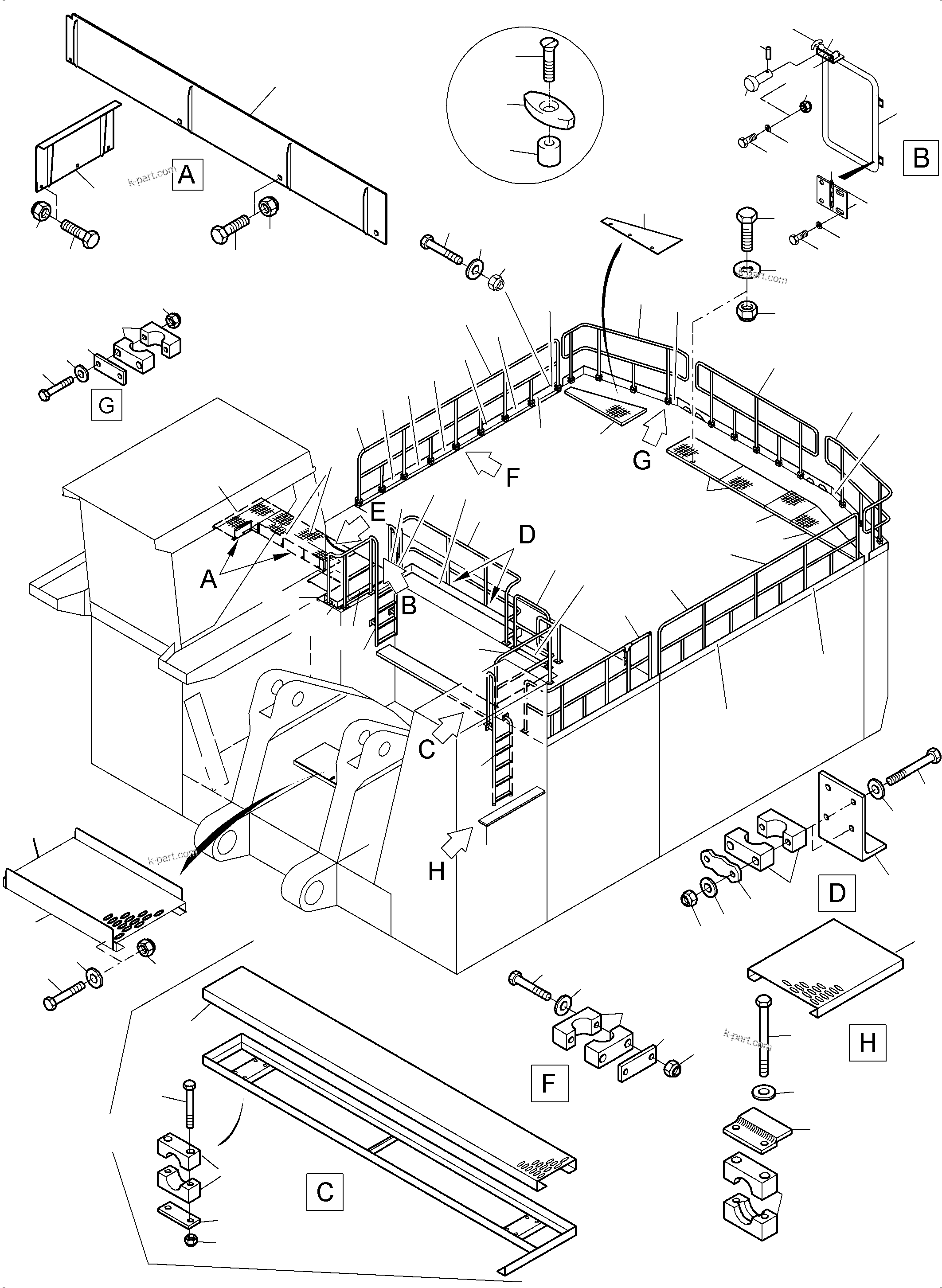Komatsu parts book diagram for PC8000-6 S/N 12082: RAIL AND STEPS