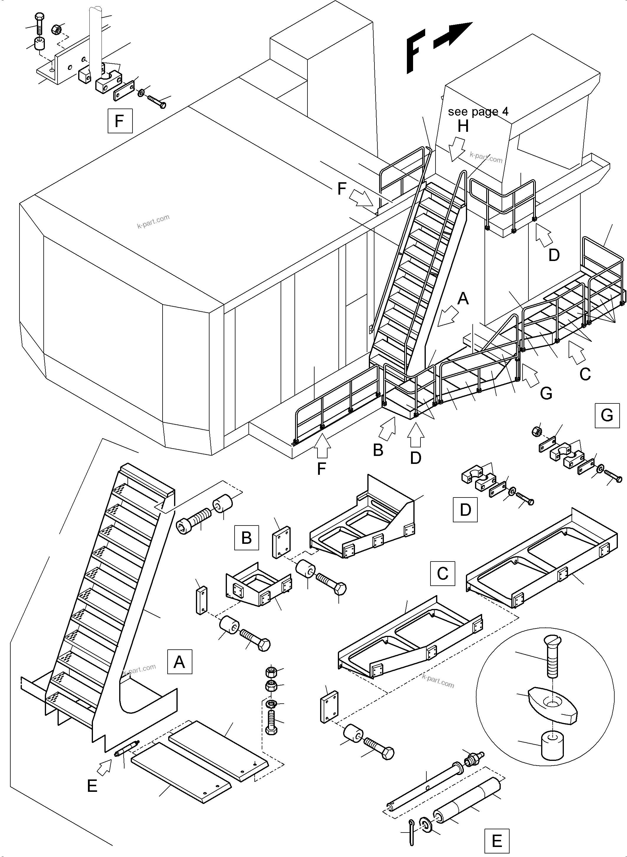Komatsu parts book diagram for PC8000-6 S/N 12082: RAIL AND STEPS