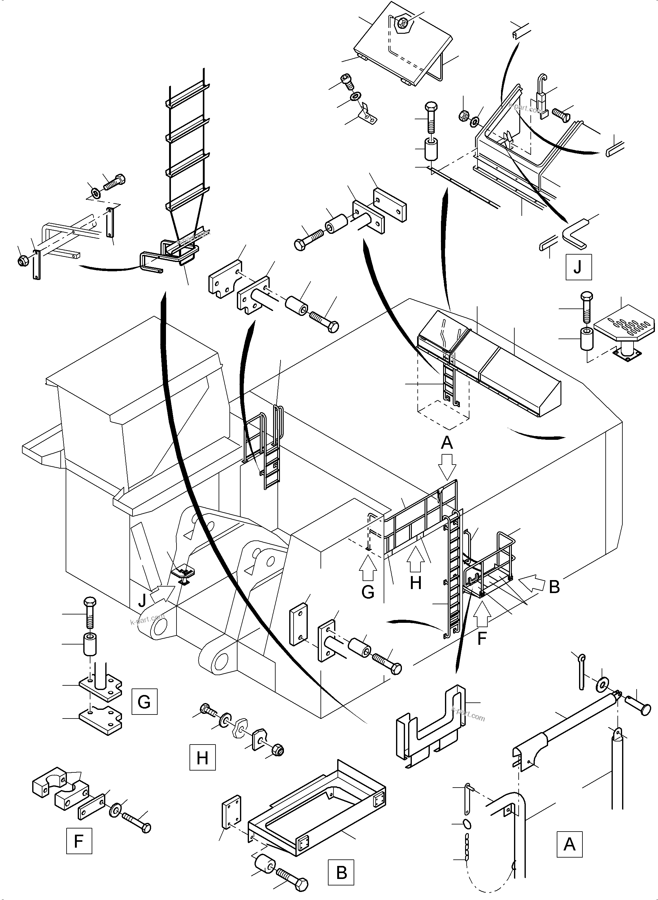 Komatsu parts book diagram for PC8000-6 S/N 12082: RAIL AND STEPS