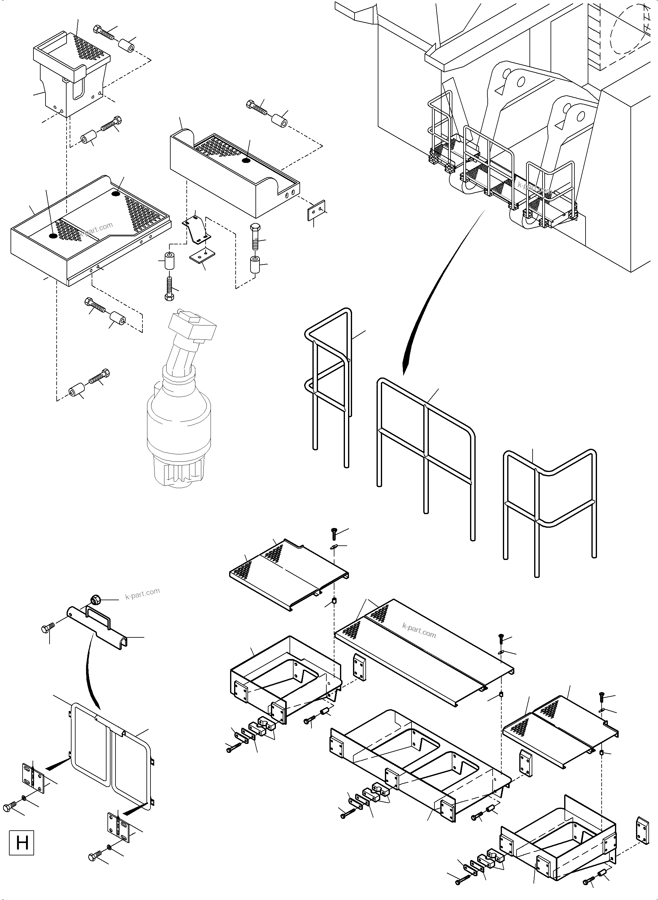 Komatsu parts book diagram for PC8000-6 S/N 12082: RAIL AND STEPS