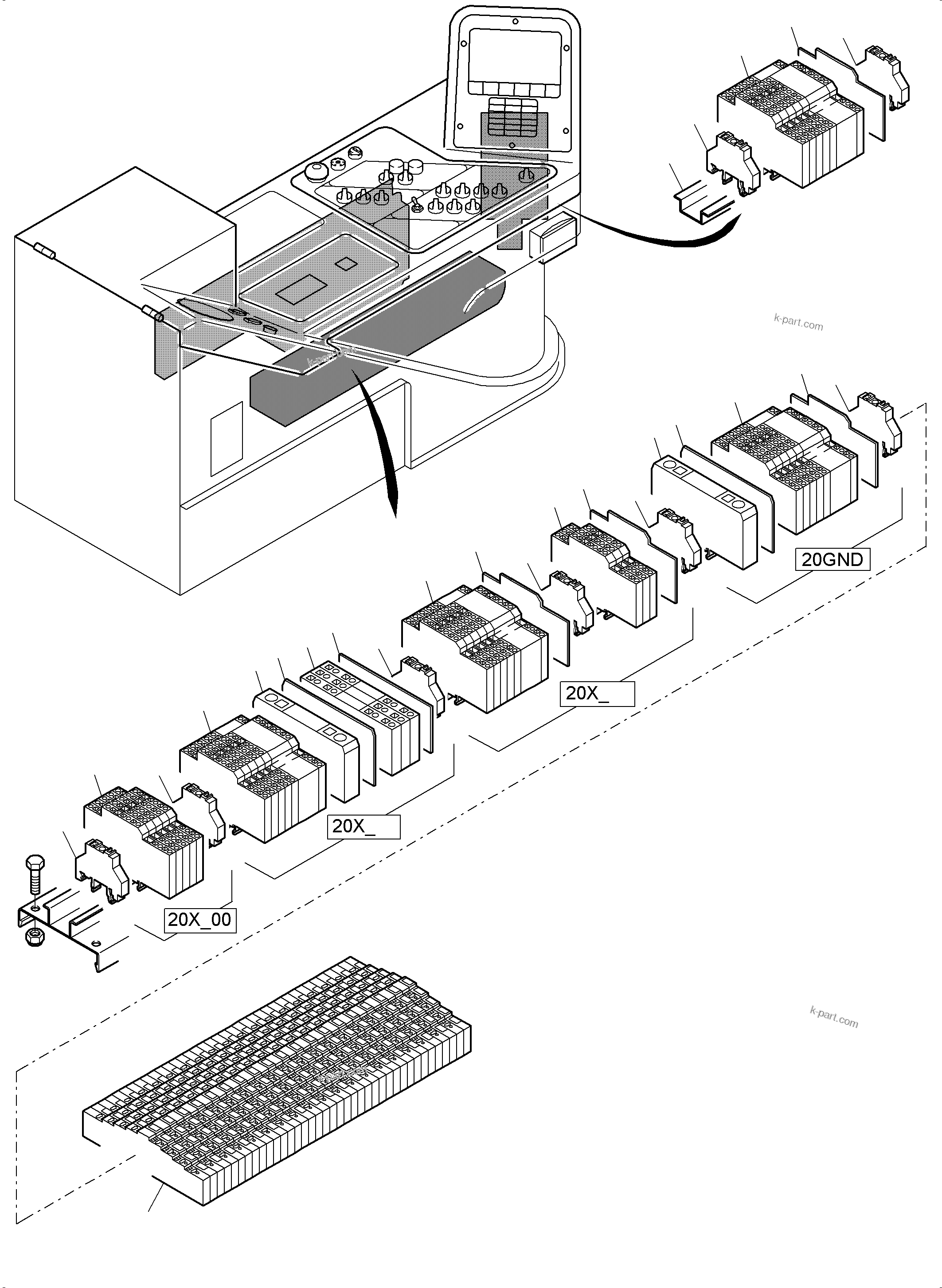 Komatsu parts book diagram for PC8000-6 S/N 12082: CABIN - OPERATION ELEMENTS - LOCATION 20