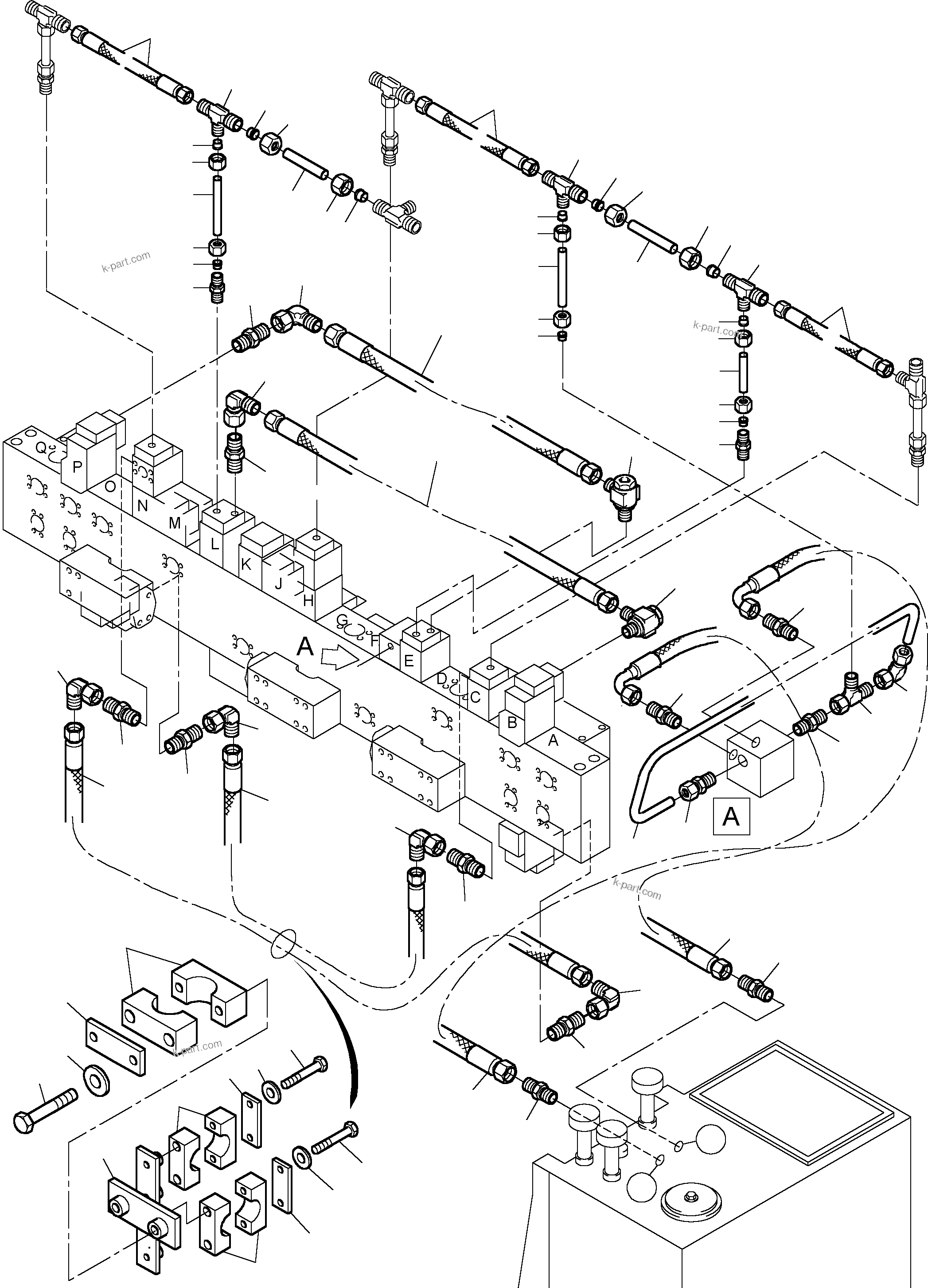 Komatsu parts book diagram for PC8000-6E S/N 12085: PIPING - MANIFOLD, BULLCLAM BUCKET EQUIPMENT