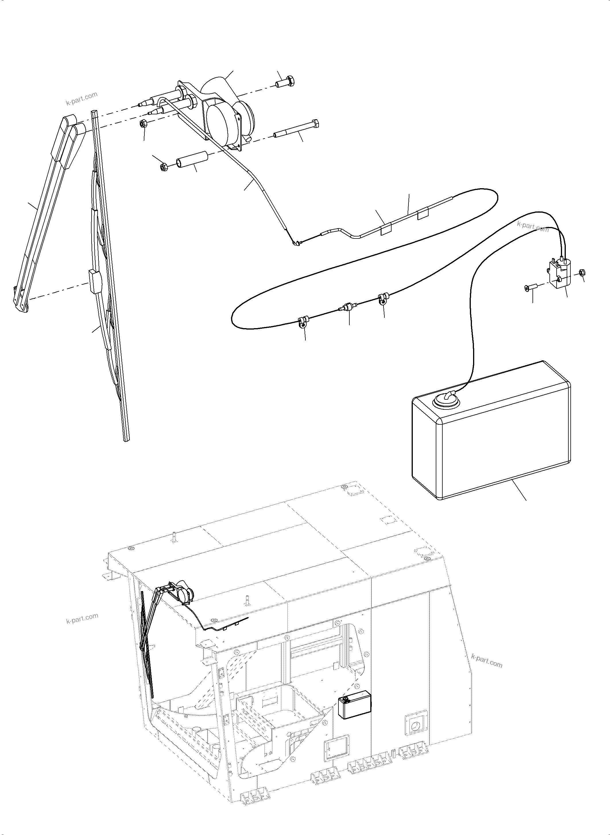 Komatsu parts book diagram for PC8000-6E S/N 12085: WINDSCREEN WASHING ASSY.