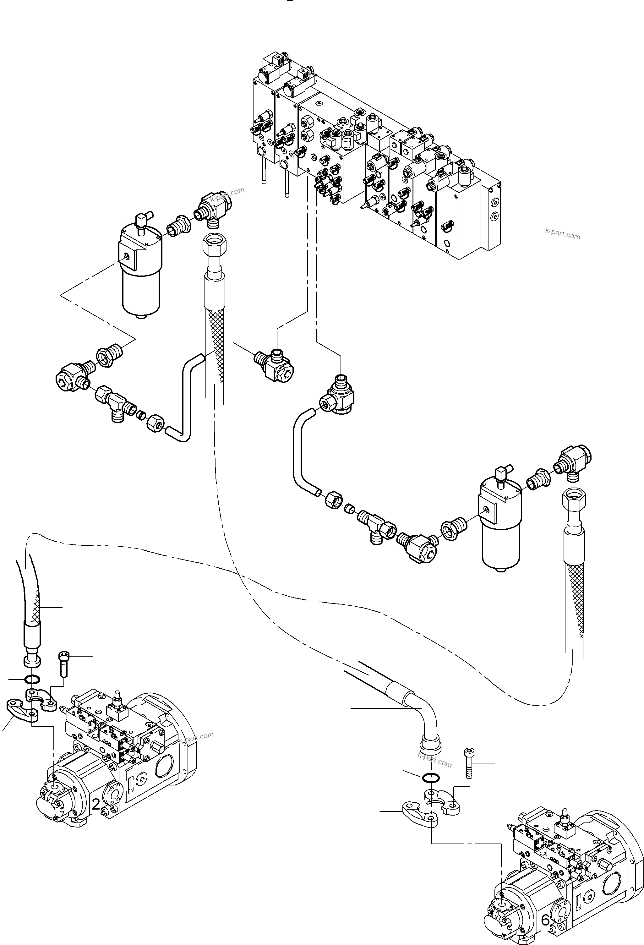 Komatsu parts book diagram for PC8000-6E S/N 12085: PRESSURE LINES - PILOTOIL PUMP
