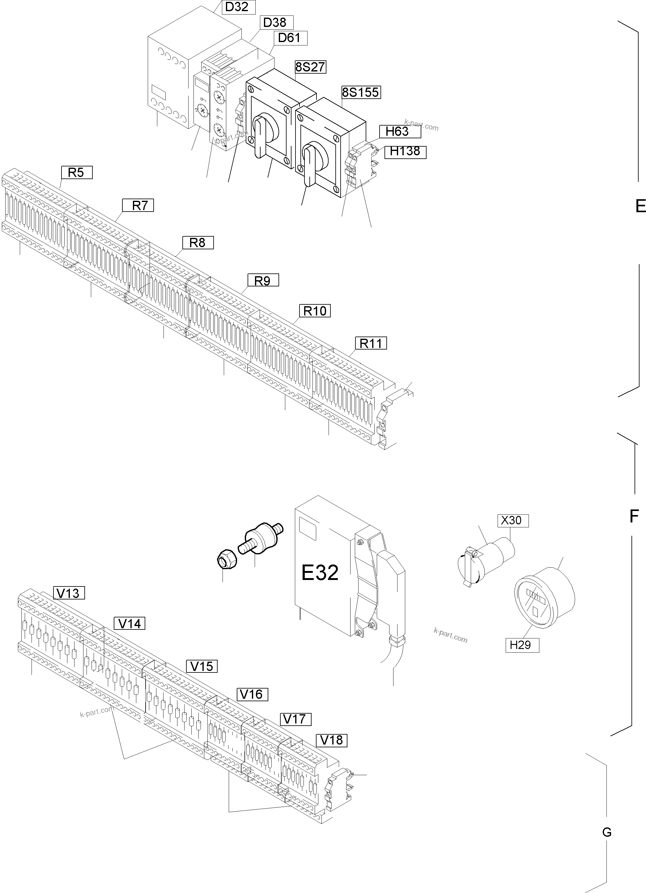 Komatsu parts book diagram for PC8000-6E S/N 12085: MAIN SWITCH BOX IN CAB SUPPORT