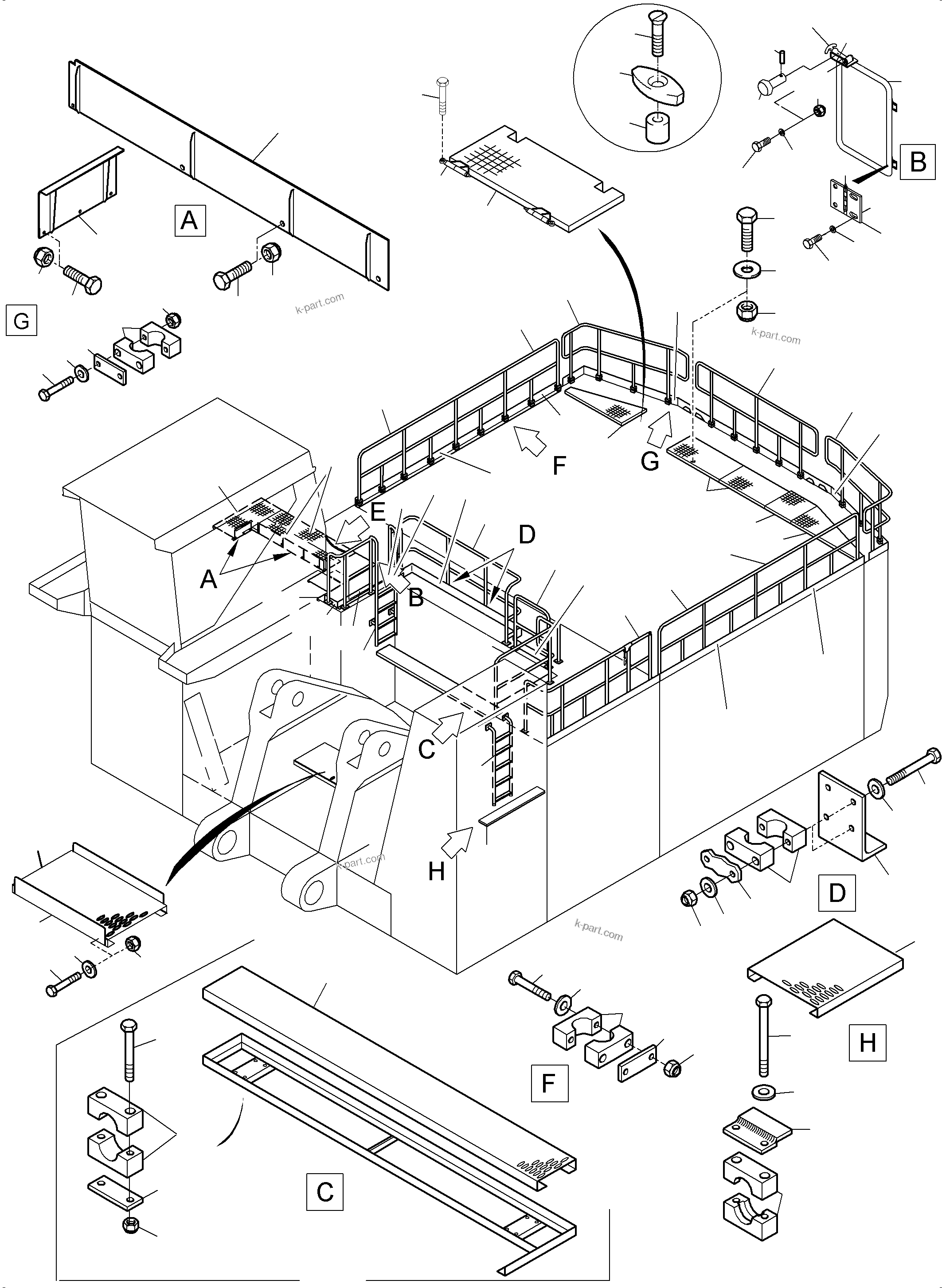 Komatsu parts book diagram for PC8000-6E S/N 12085: RAIL AND STEPS
