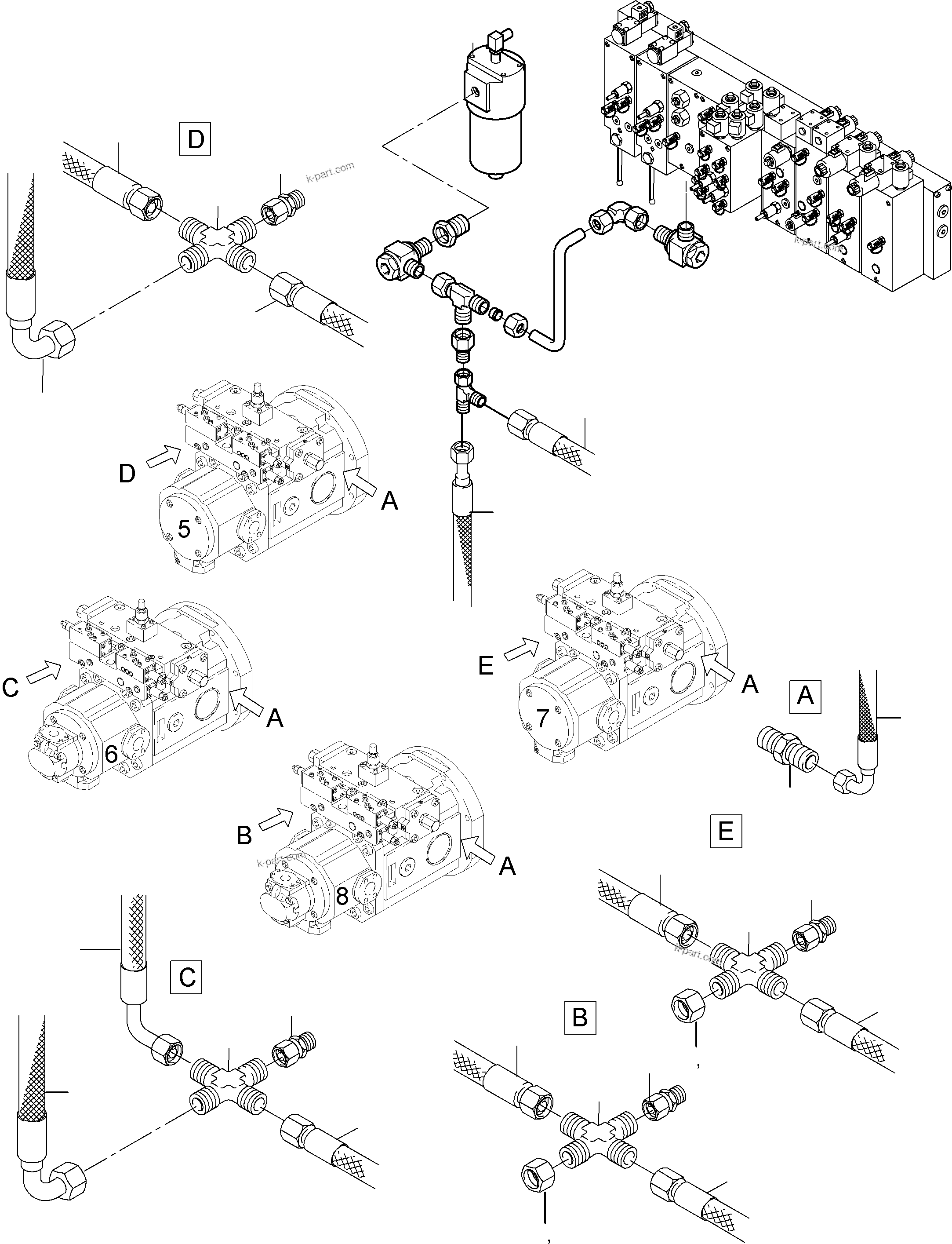 Komatsu parts book diagram for PC8000-6E S/N 12087: MAIN PUMPS CONTROL (P/U)