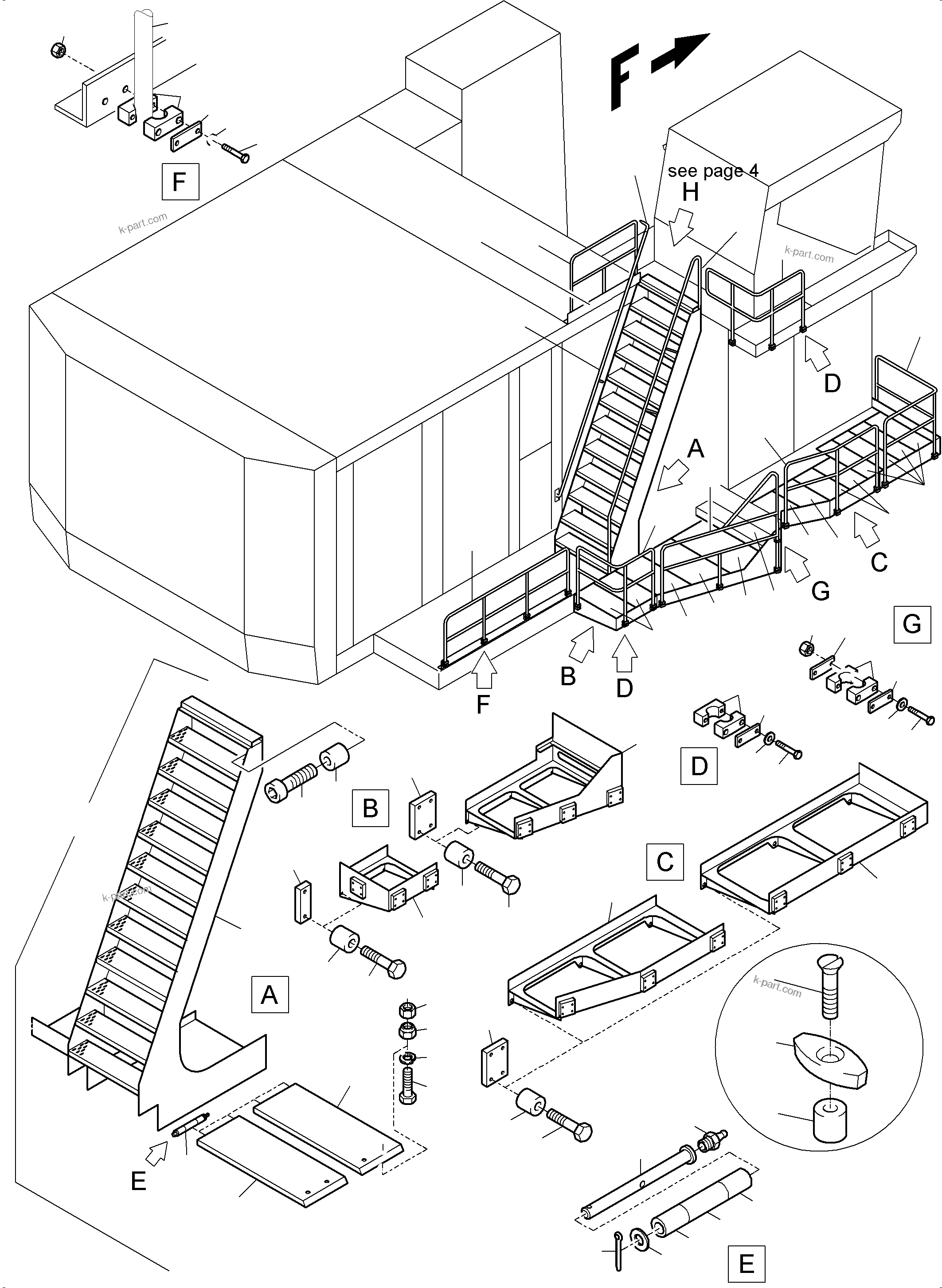 Komatsu parts book diagram for PC8000-6E S/N 12087: RAIL AND STEPS