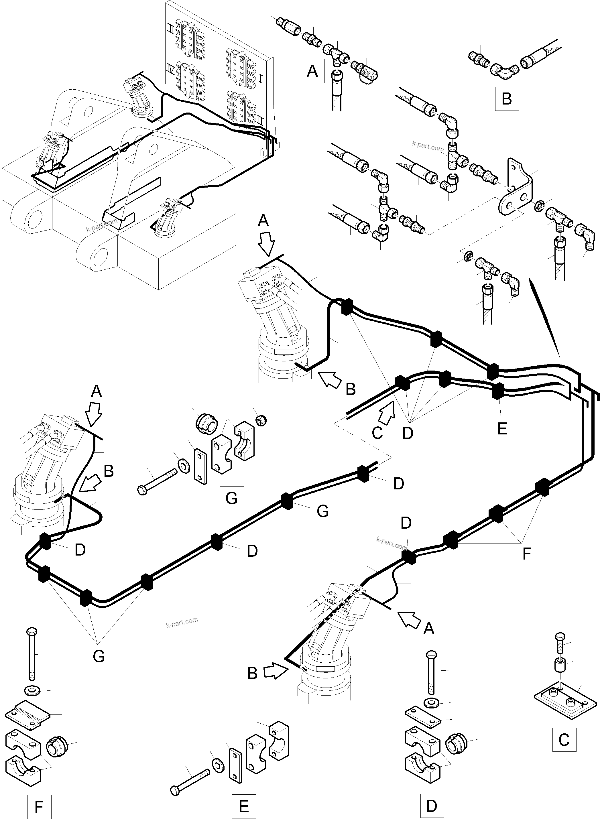 Komatsu parts book diagram for PC8000-6E S/N 12087: CONTROL AND TANK LINES - SLEW GEAR