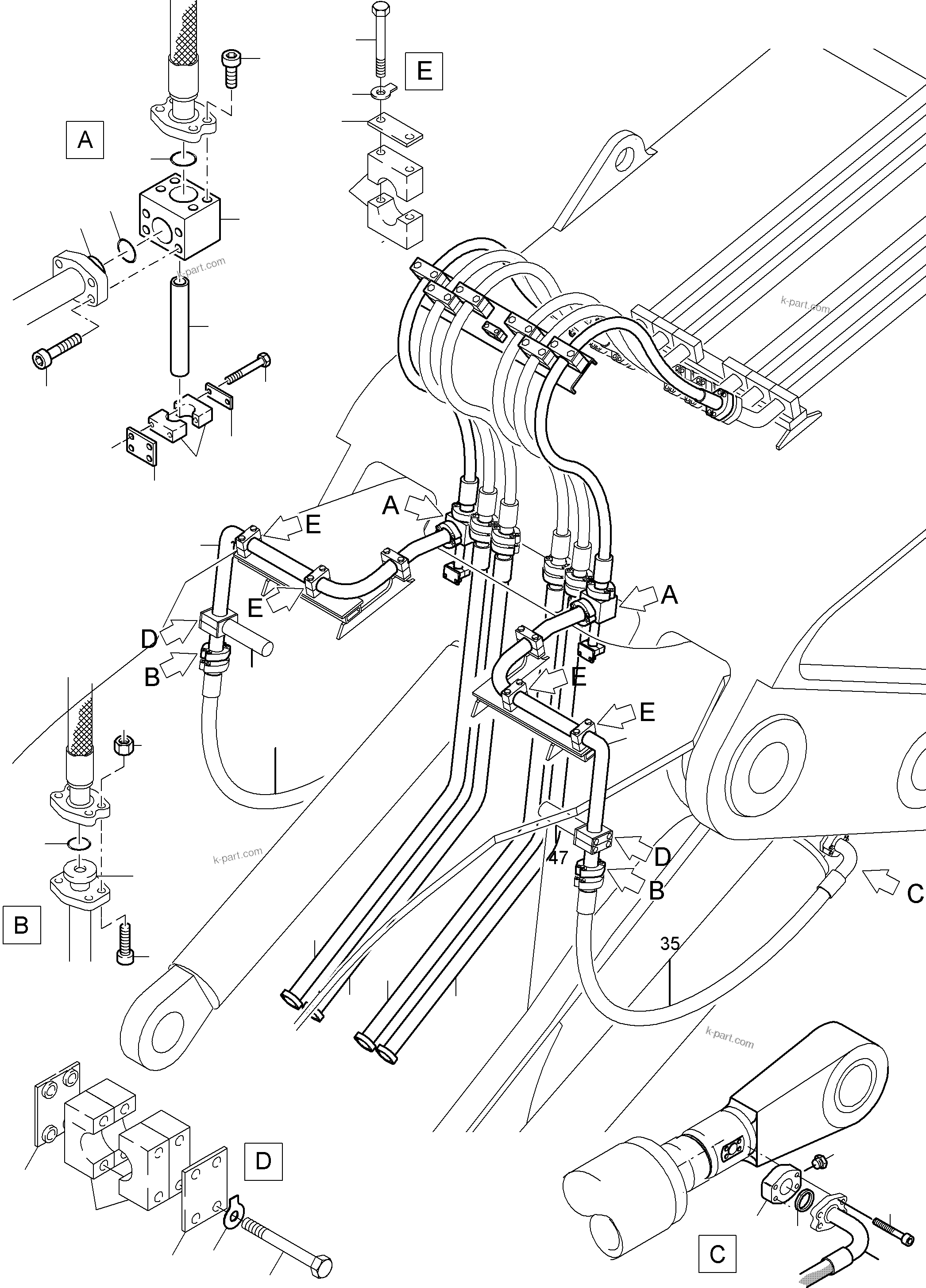 Komatsu parts book diagram for PC8000-6E S/N 12088: STICK 5,75M