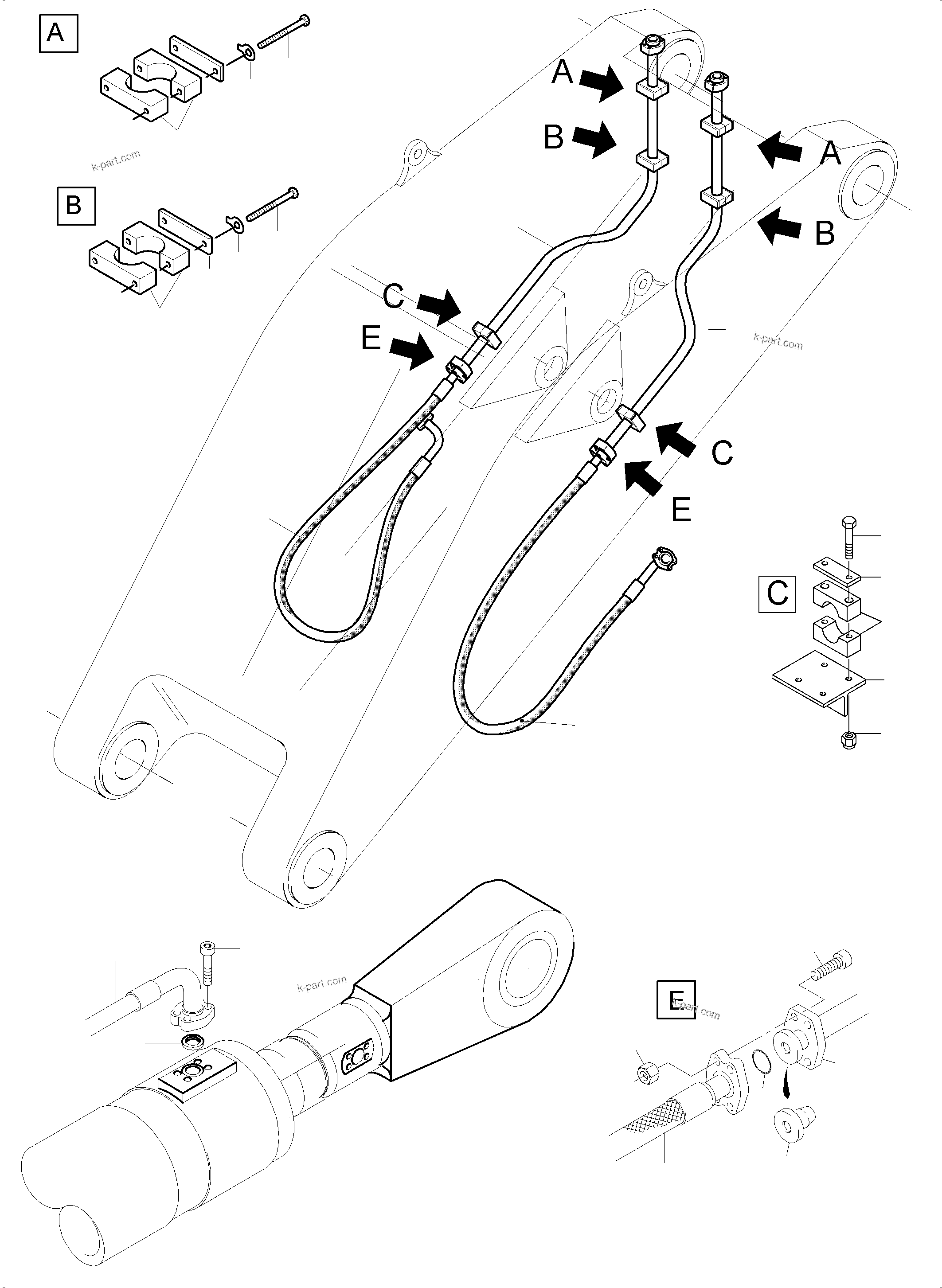 Komatsu parts book diagram for PC8000-6E S/N 12088: STICK 5,75M