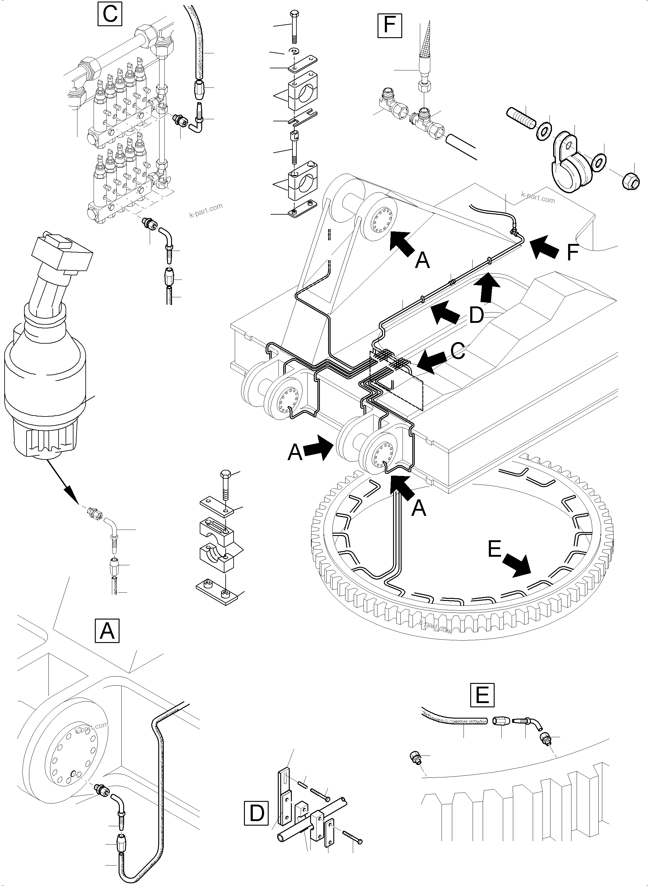 Komatsu parts book diagram for PC8000-6E S/N 12088: PIPING - METERING VALVES