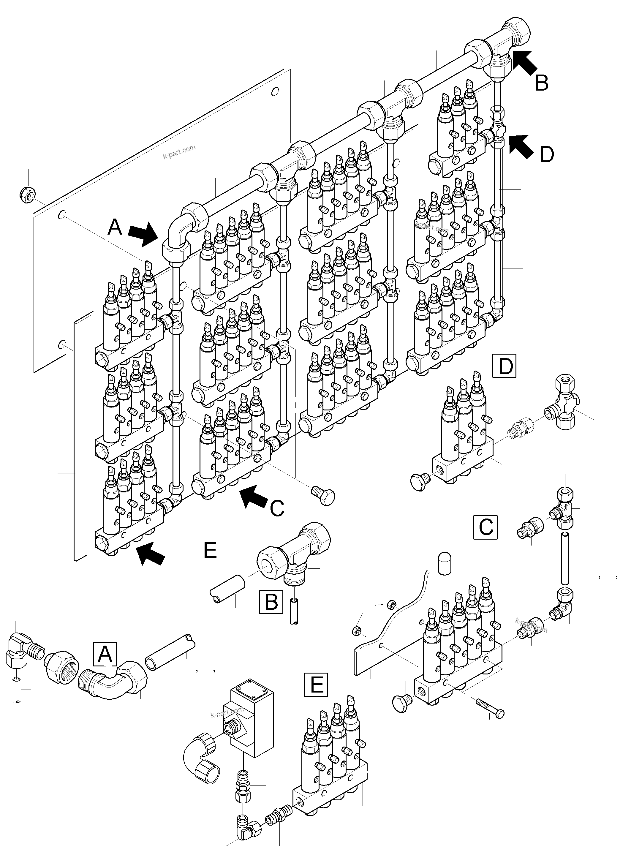 Komatsu parts book diagram for PC8000-6E S/N 12088: PIPING - METERING VALVES