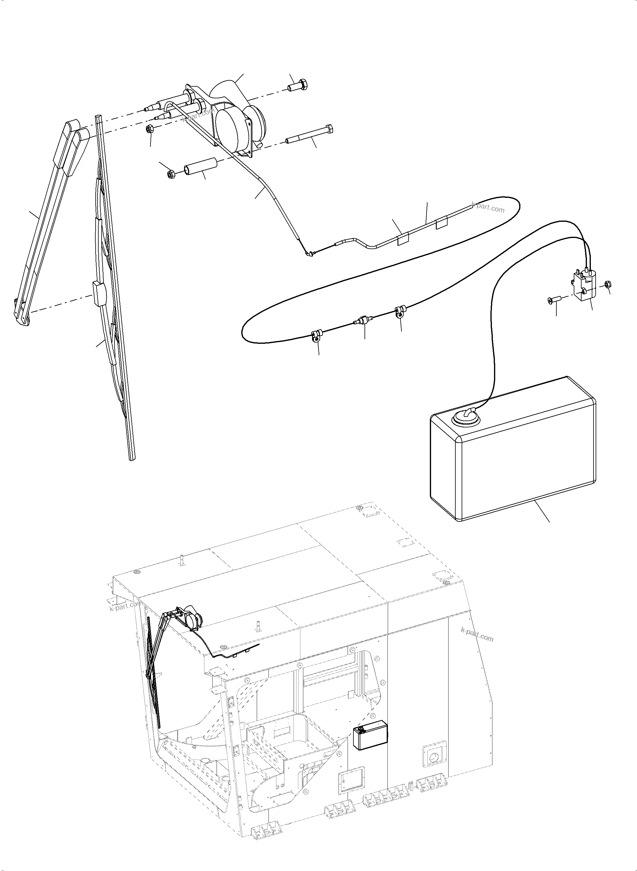 Komatsu parts book diagram for PC8000-6E S/N 12088: WINDSCREEN WASHING ASSY.