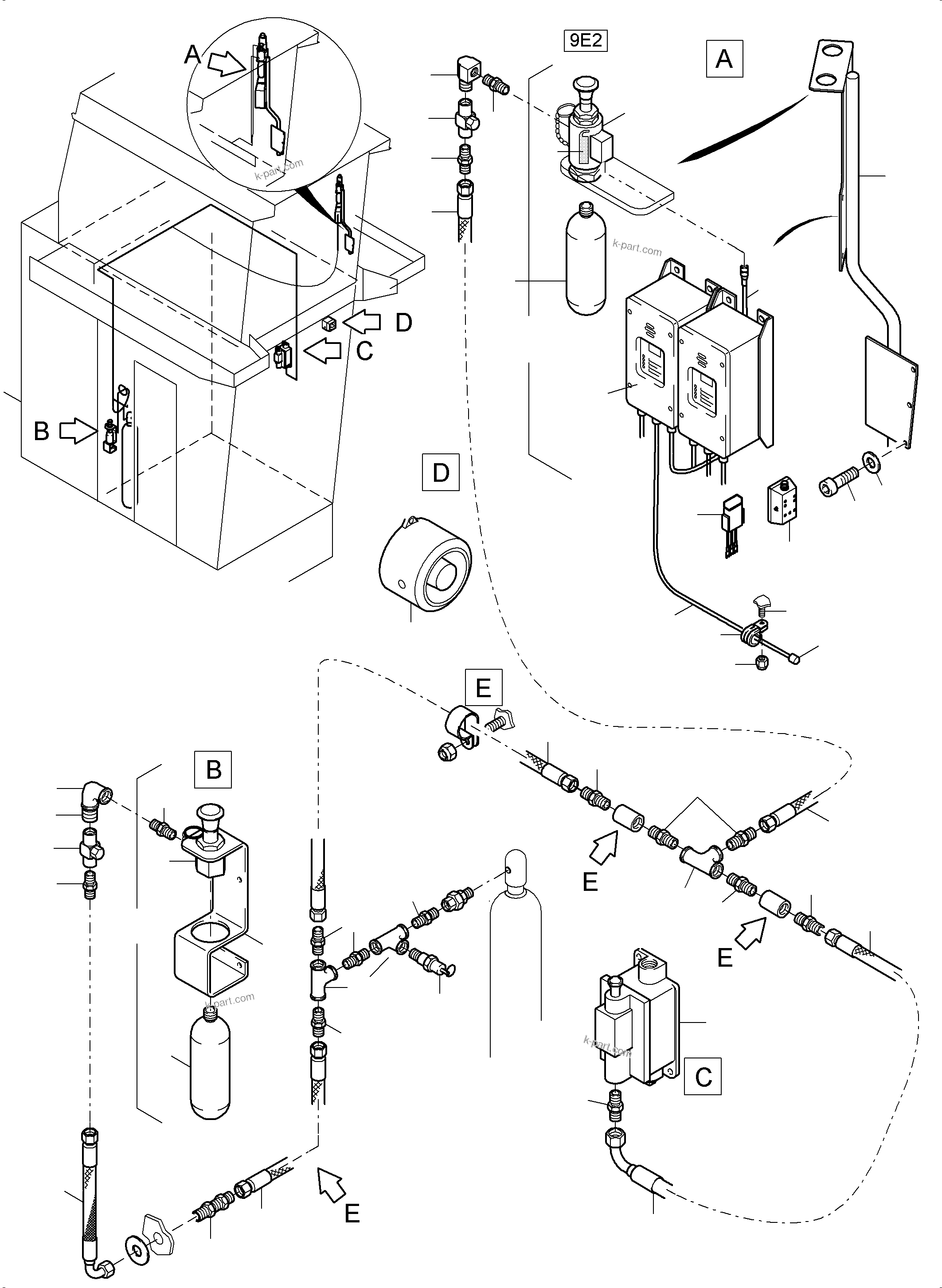 Komatsu parts book diagram for PC8000-6E S/N 12088: ACTUATING SYSTEM, HAND OPERATED