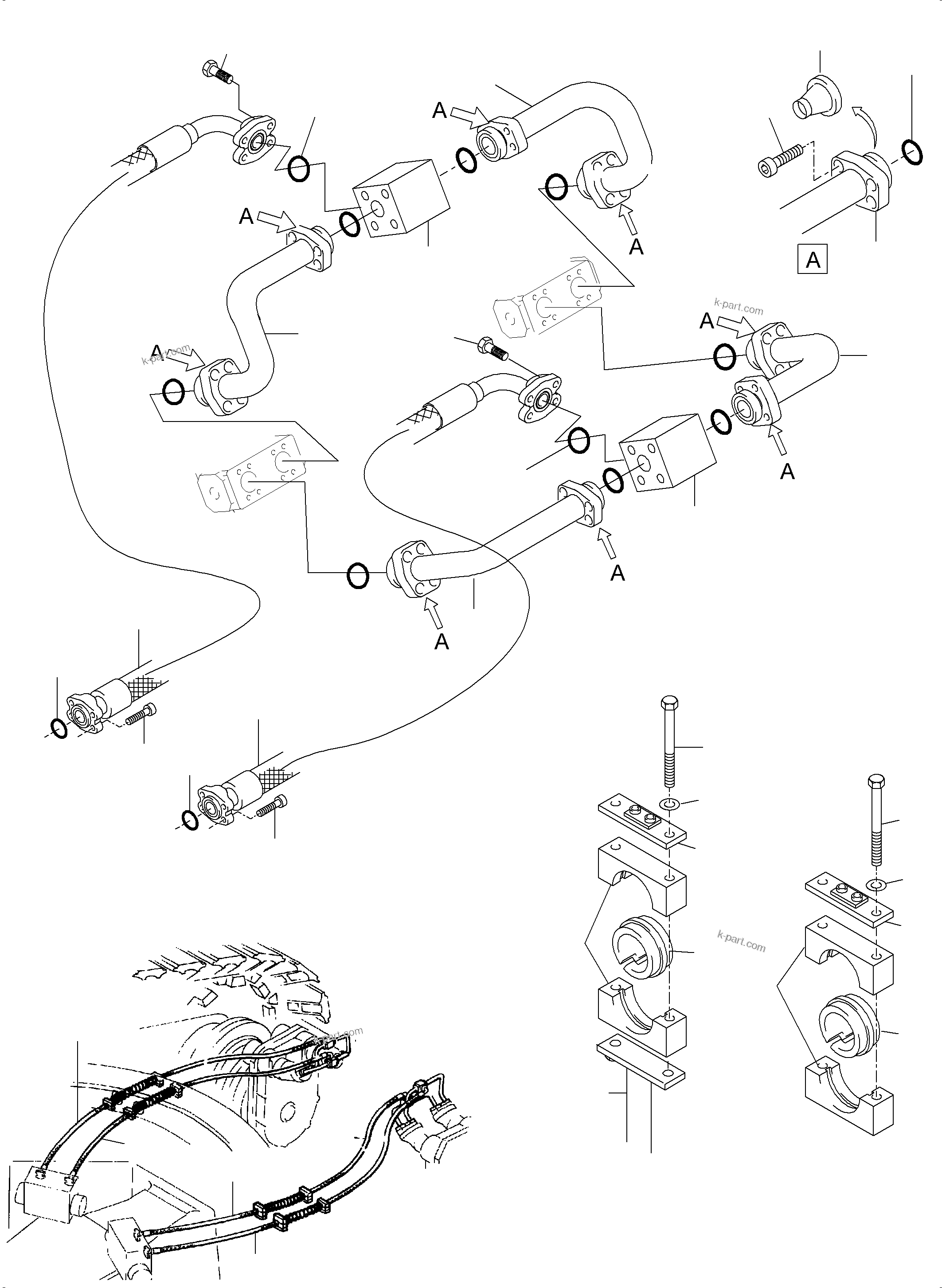 Komatsu parts book diagram for PC8000-6E S/N 12088: PRESSURE LINES, ROTARYJOINT - DRIVE MOTOR