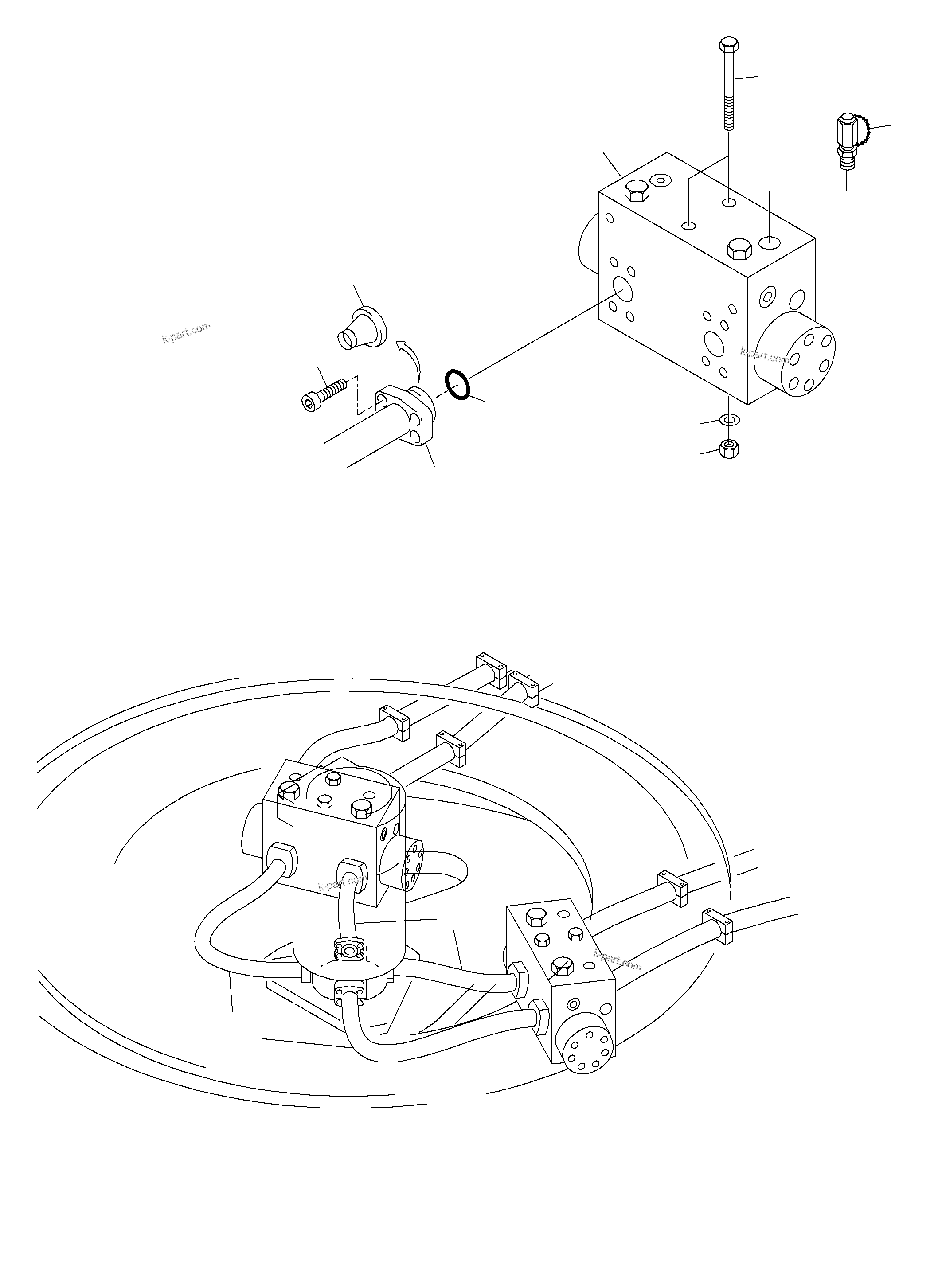 Komatsu parts book diagram for PC8000-6E S/N 12088: PRESSURE LINES, ROTARYJOINT - DRIVE MOTOR