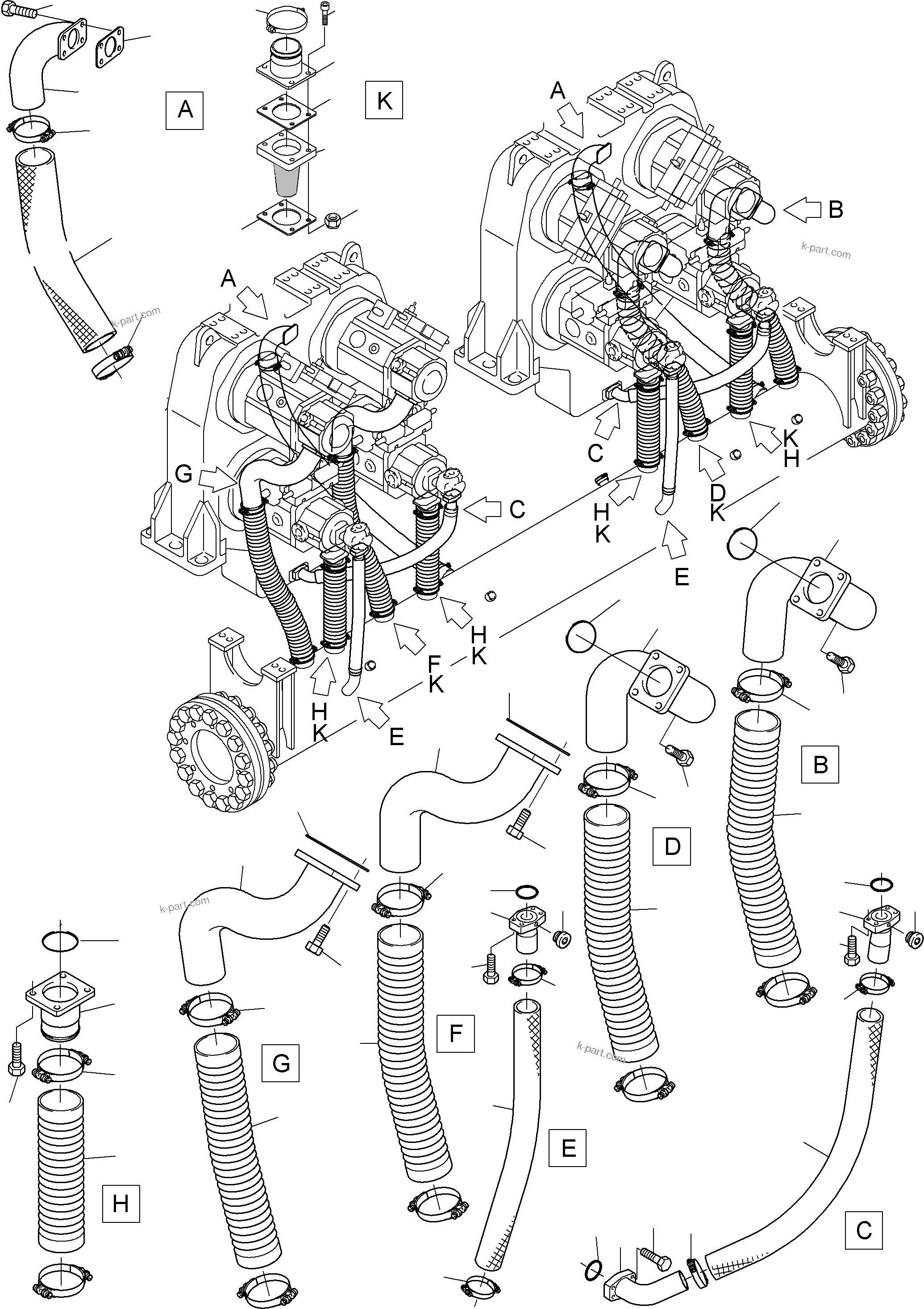 Komatsu parts book diagram for PC8000-6E S/N 12088: SUCTION LINES
