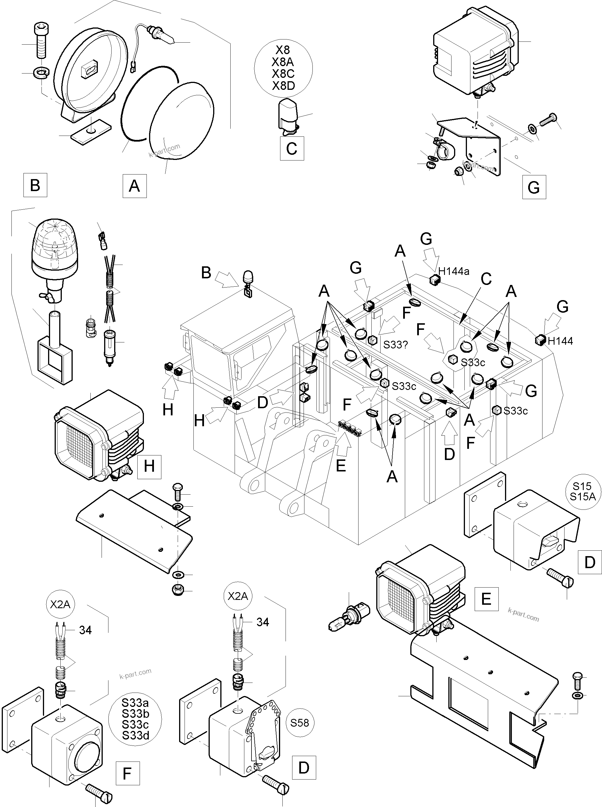 Komatsu parts book diagram for PC8000-6E S/N 12088: LIGHTING EQUIPMENT