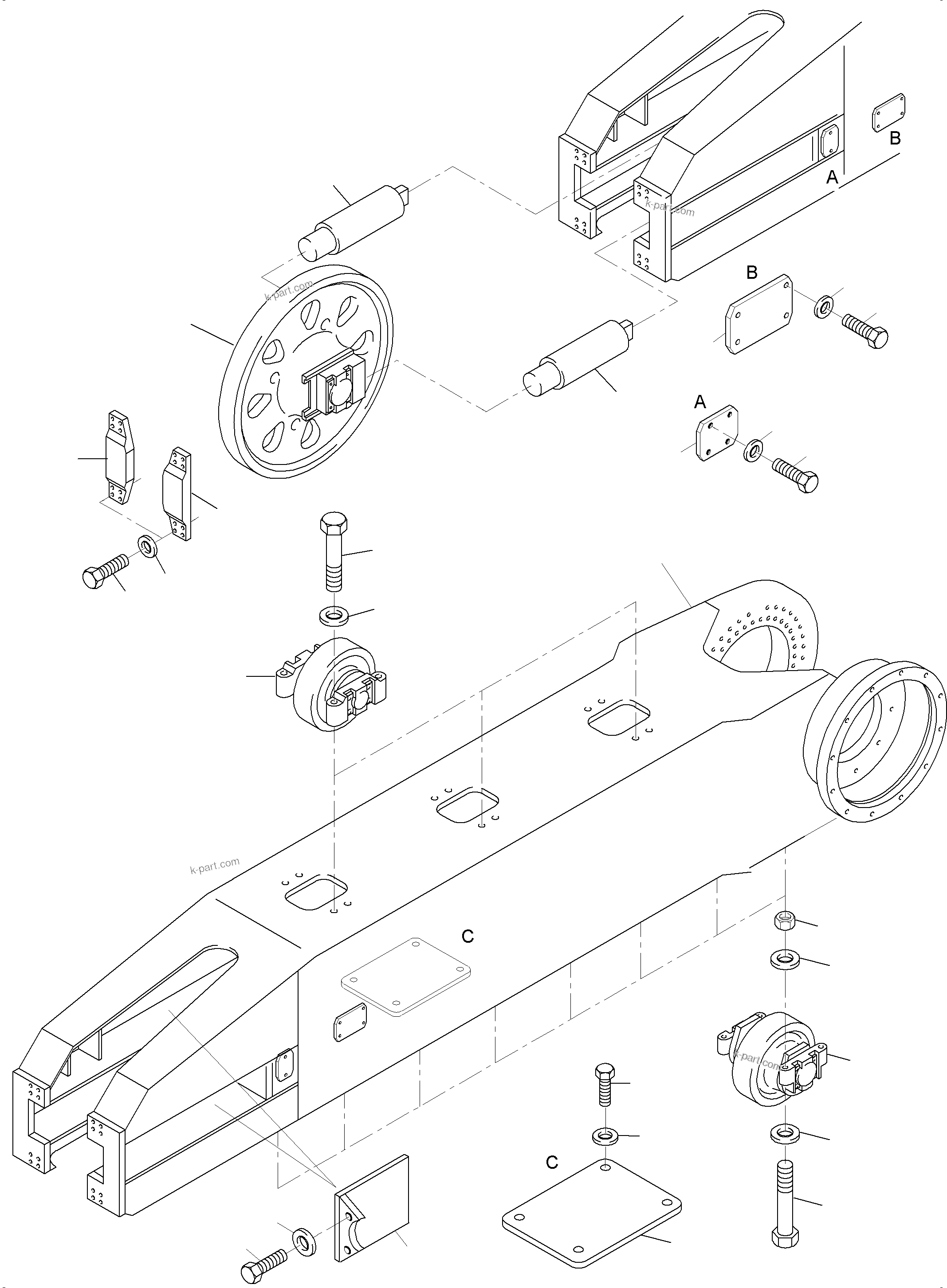 Komatsu parts book diagram for PC8000-6E S/N 12088: TRACK GROUP - IDLER SIDE