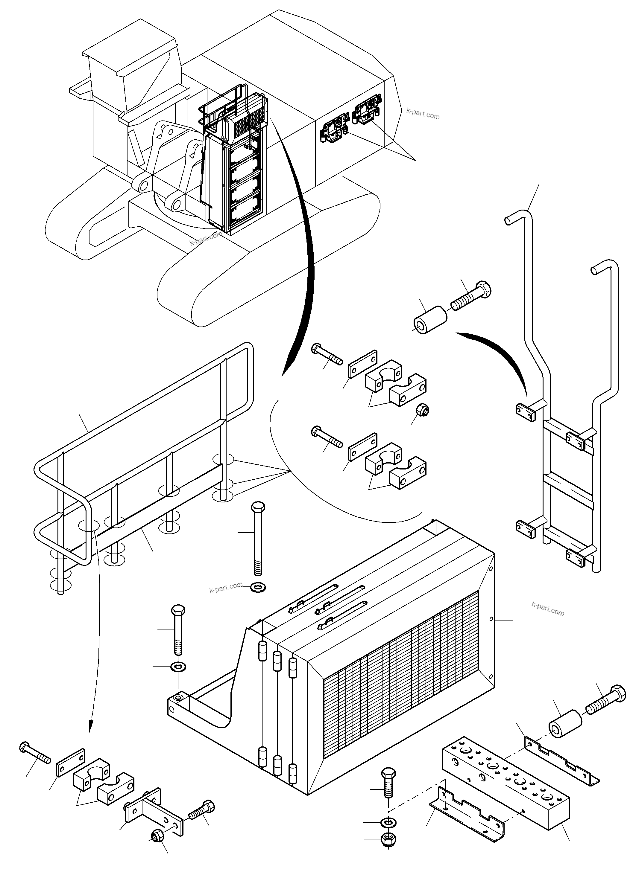 Komatsu parts book diagram for PC8000-6E S/N 12088: AUX. OIL COOLER ARR.