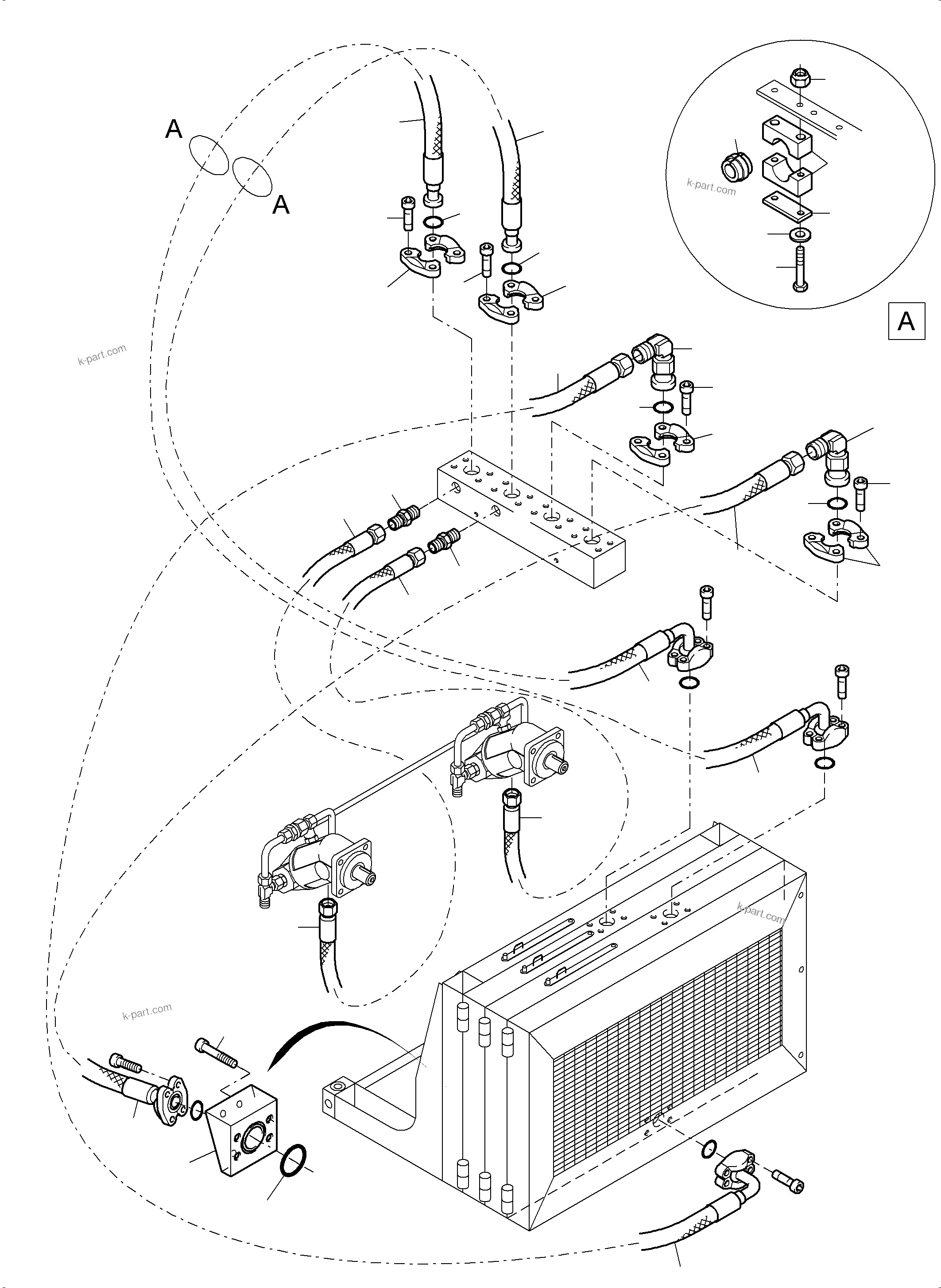 Komatsu parts book diagram for PC8000-6E S/N 12088: AUX. OIL COOLER ARR.