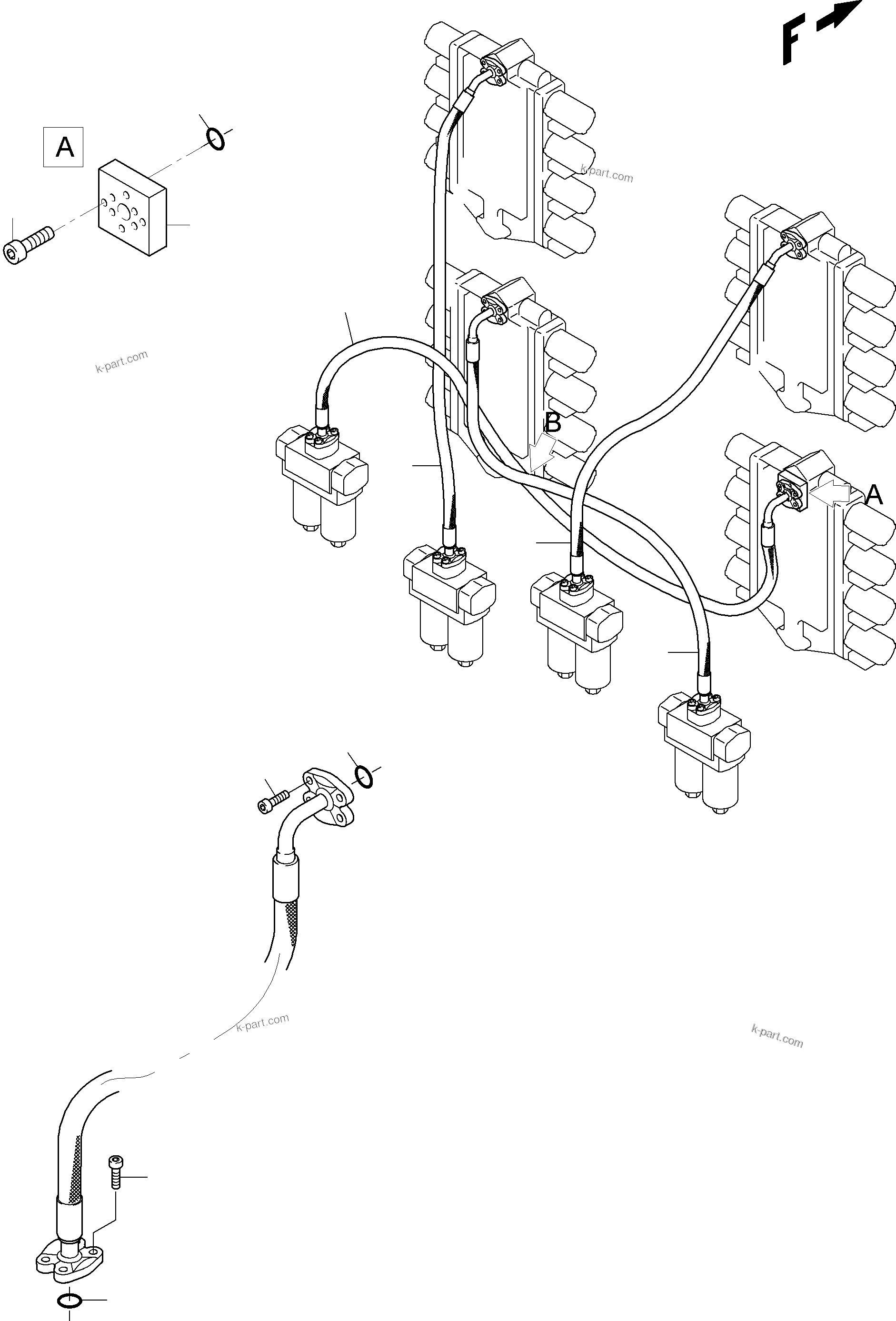 Komatsu parts book diagram for PC8000-6E S/N 12088: HOSES ASSY., H.P. FILTER - CONTROL BLOCKS
