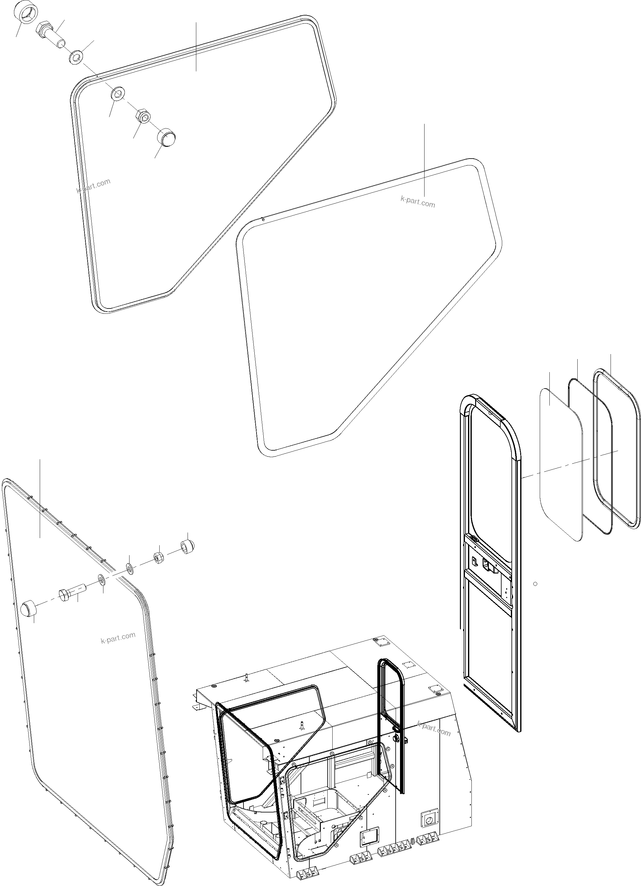 Komatsu parts book diagram for PC8000-6E S/N 12088: OPERATOR'S CAB - GLAZING