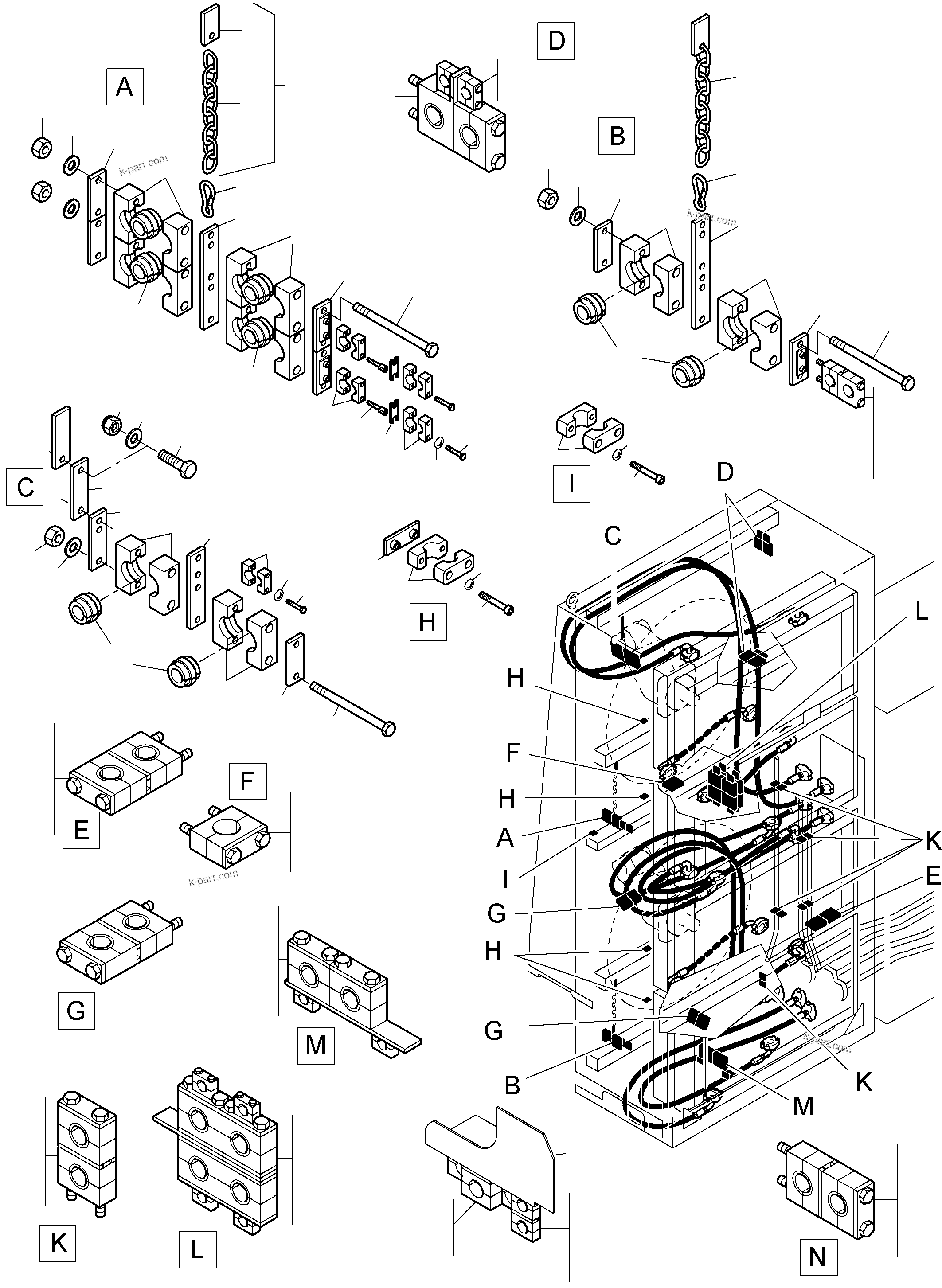 Komatsu parts book diagram for PC8000-6E S/N 12088: OIL COOLER - HOSE ATTACHMENTS