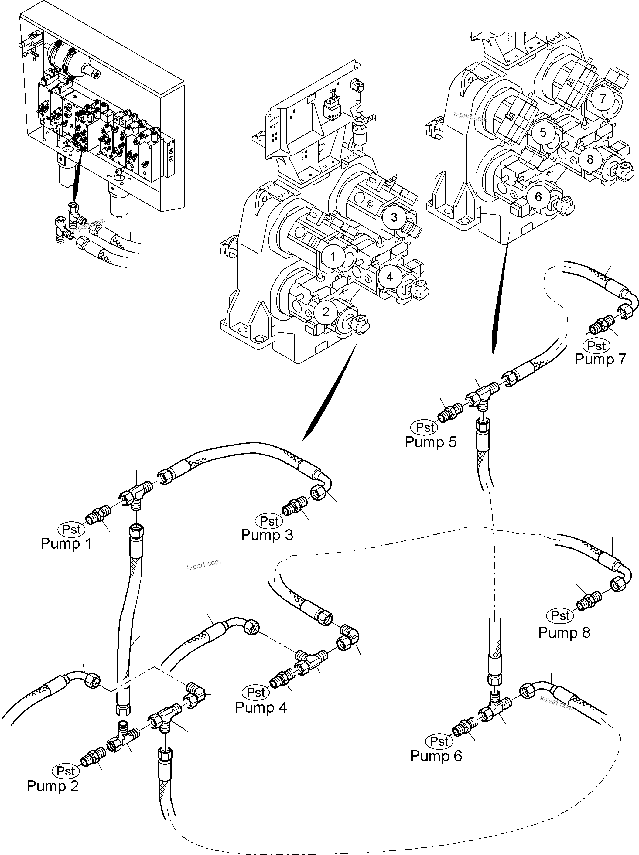 Komatsu parts book diagram for PC8000-6E S/N 12088: MAIN PUMP - CONTROL (PST)
