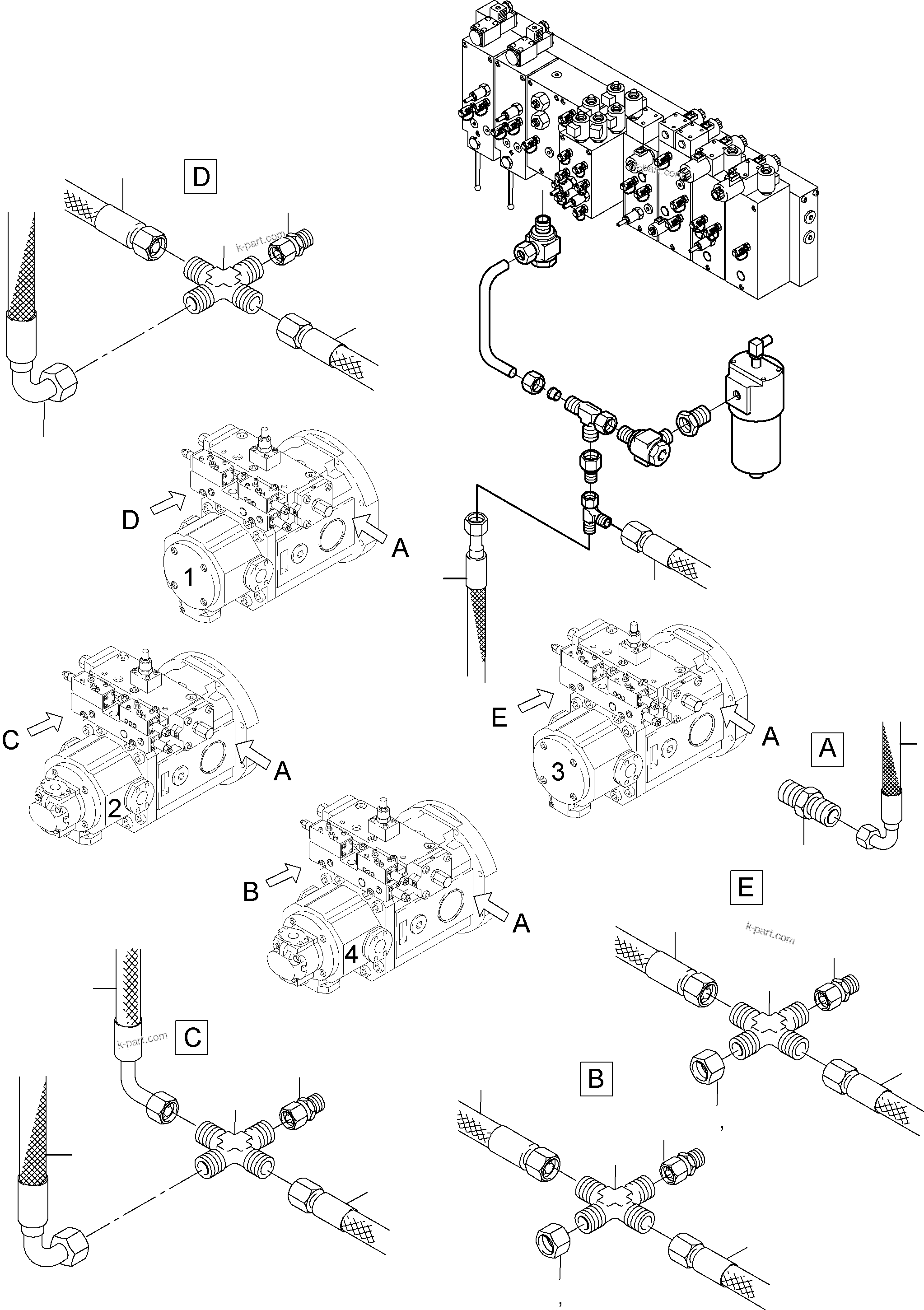 Komatsu parts book diagram for PC8000-6E S/N 12088: MAIN PUMPS CONTROL (P/U)