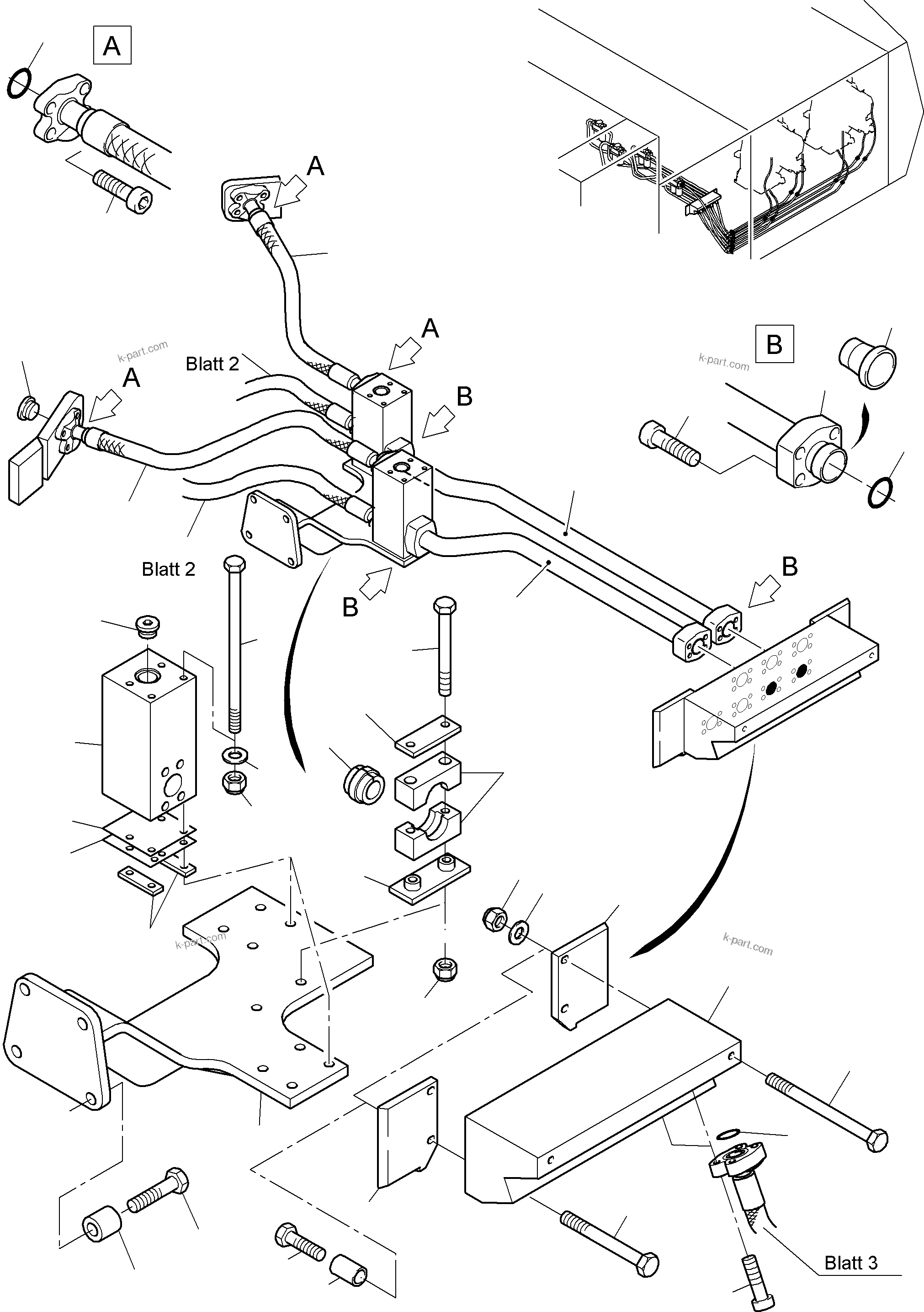 Komatsu parts book diagram for PC8000-6E S/N 12088: PRESSURE LINES, MAIN PUMPS - H.P. FILTER