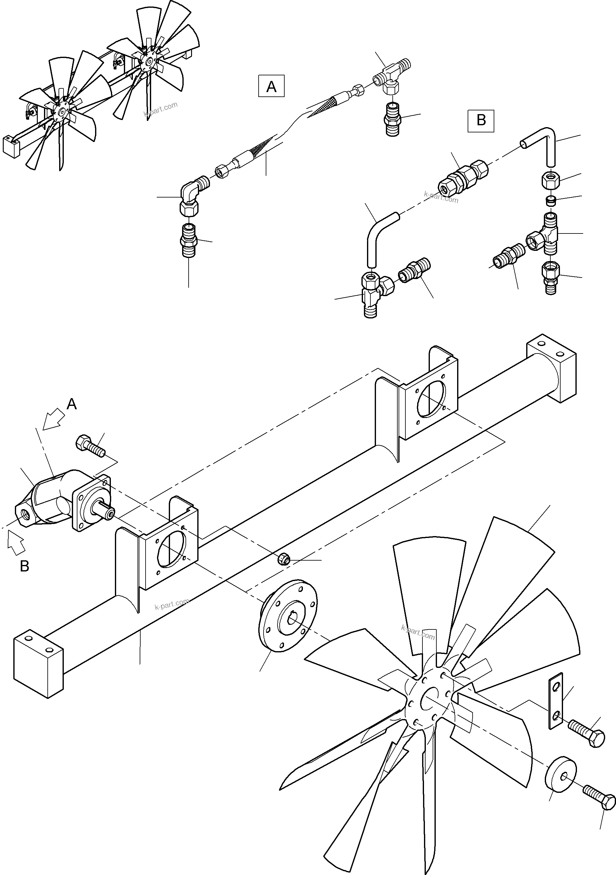 Komatsu parts book diagram for PC8000-6E S/N 12088: FAN CROSSHEAD ASSY.