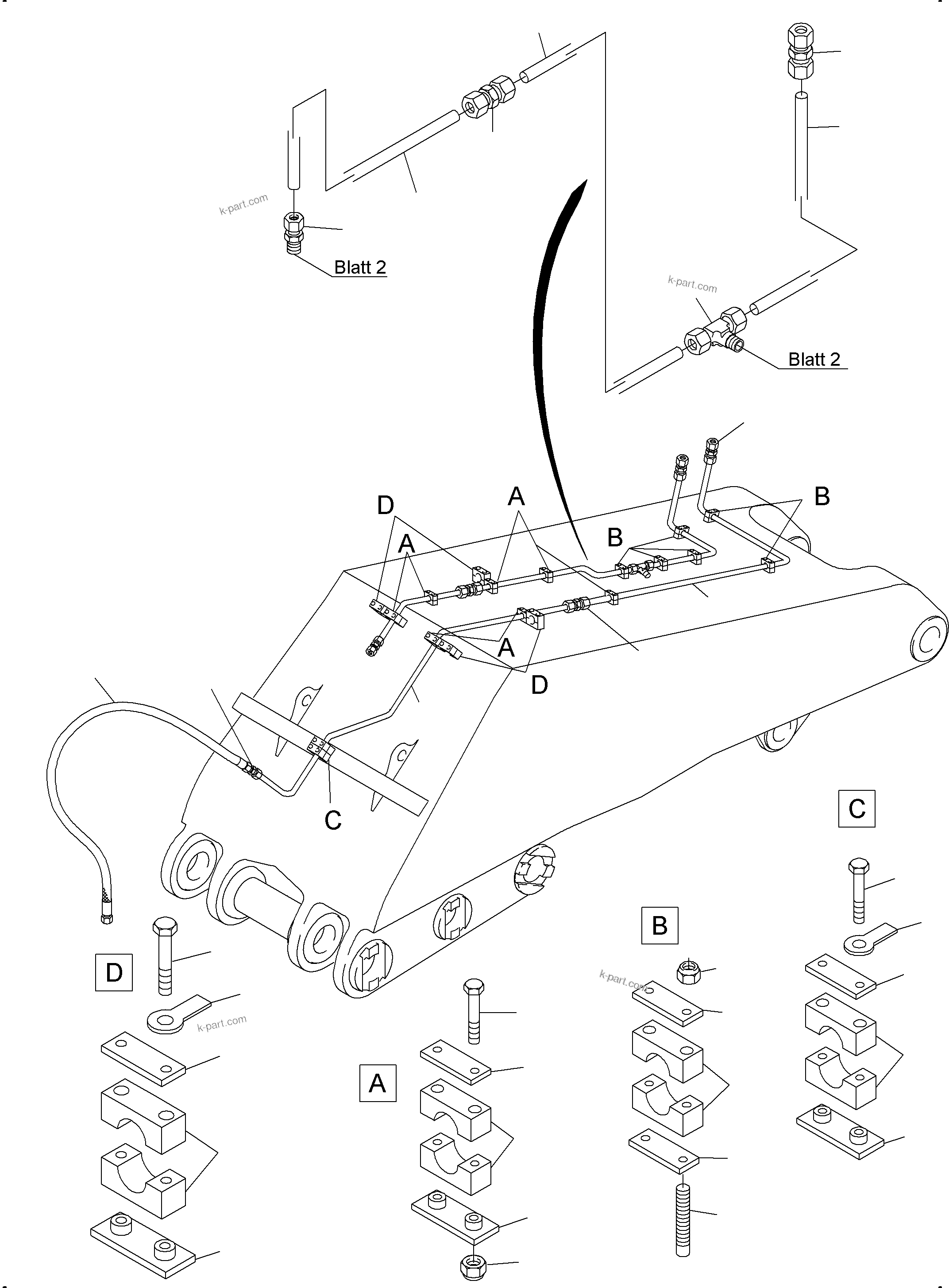 Komatsu parts book diagram for PC8000-6E S/N 12088: BOOM - CENTRAL LUBRICATION (BBE)