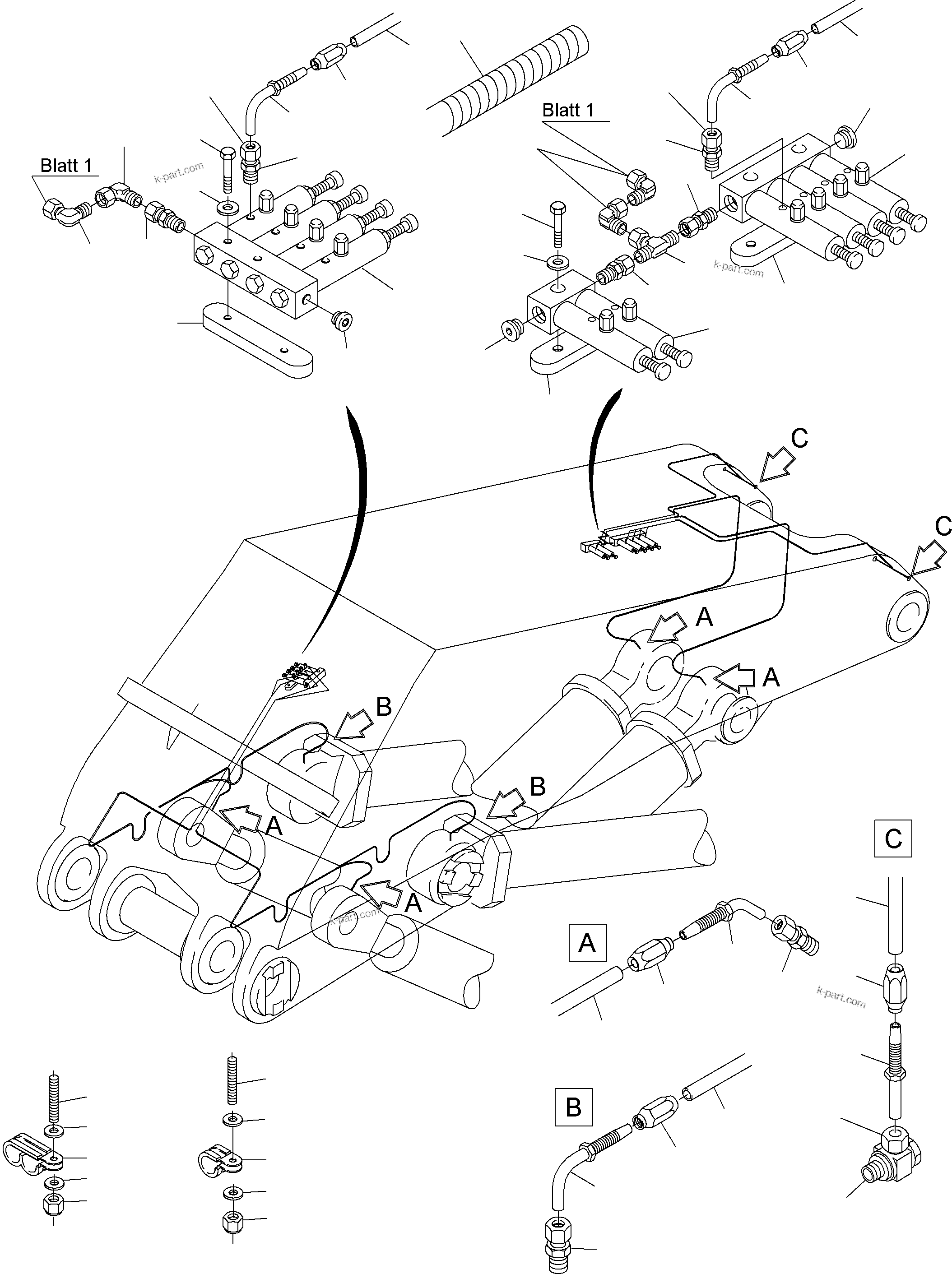 Komatsu parts book diagram for PC8000-6E S/N 12088: BOOM - CENTRAL LUBRICATION (BBE)