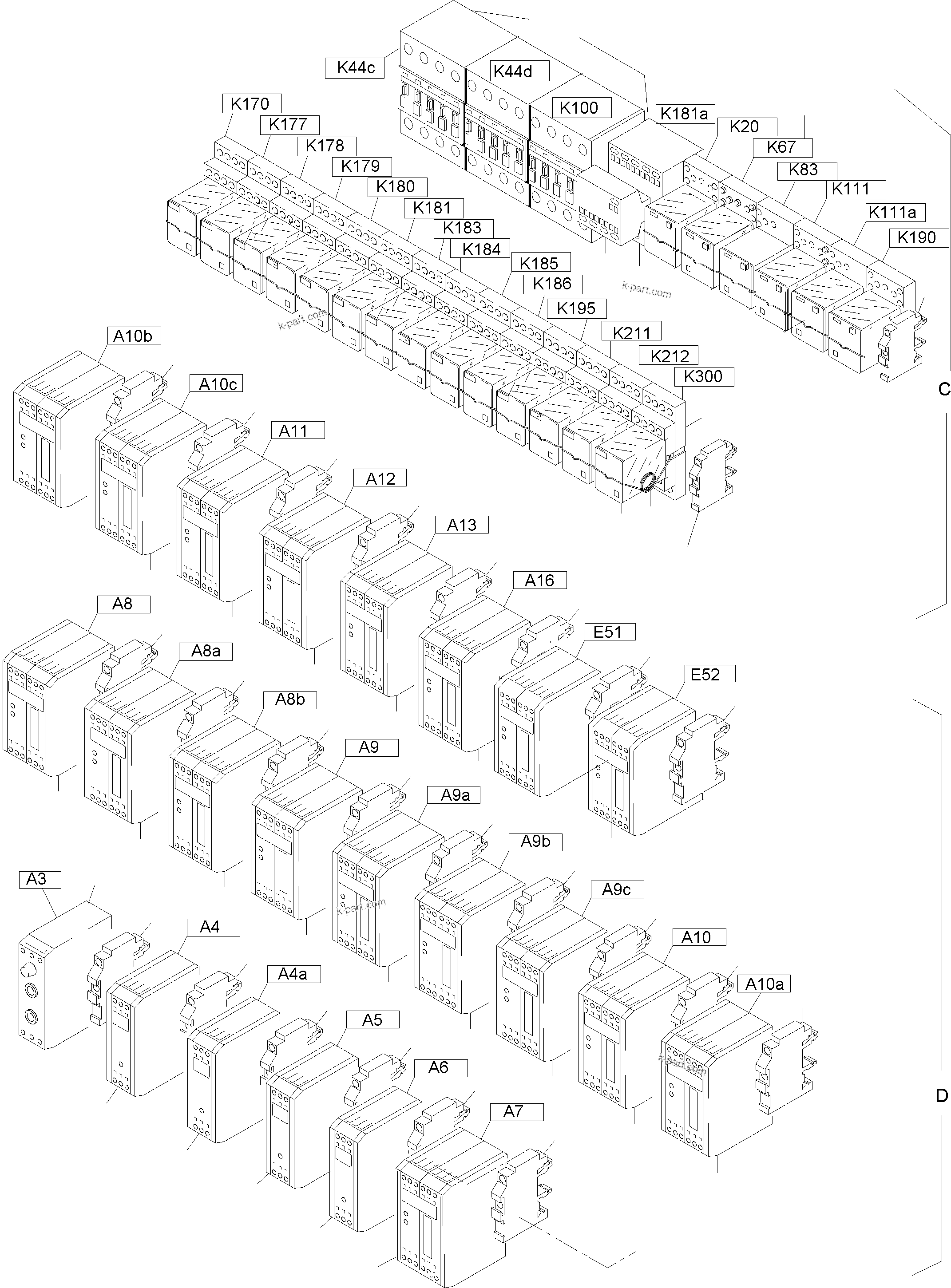 Komatsu parts book diagram for PC8000-6E S/N 12088: MAIN SWITCH BOX IN CAB SUPPORT
