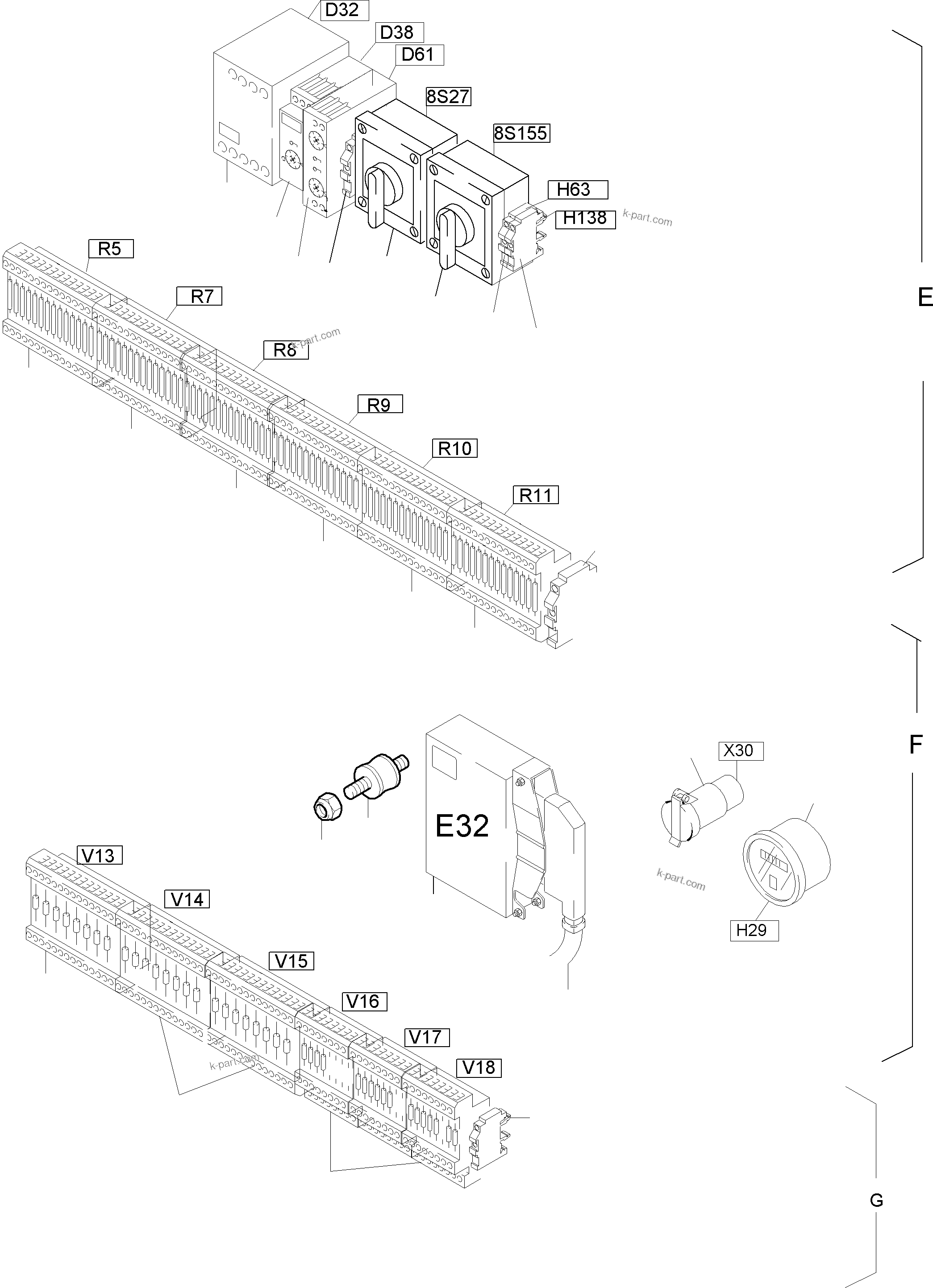 Komatsu parts book diagram for PC8000-6E S/N 12088: MAIN SWITCH BOX IN CAB SUPPORT
