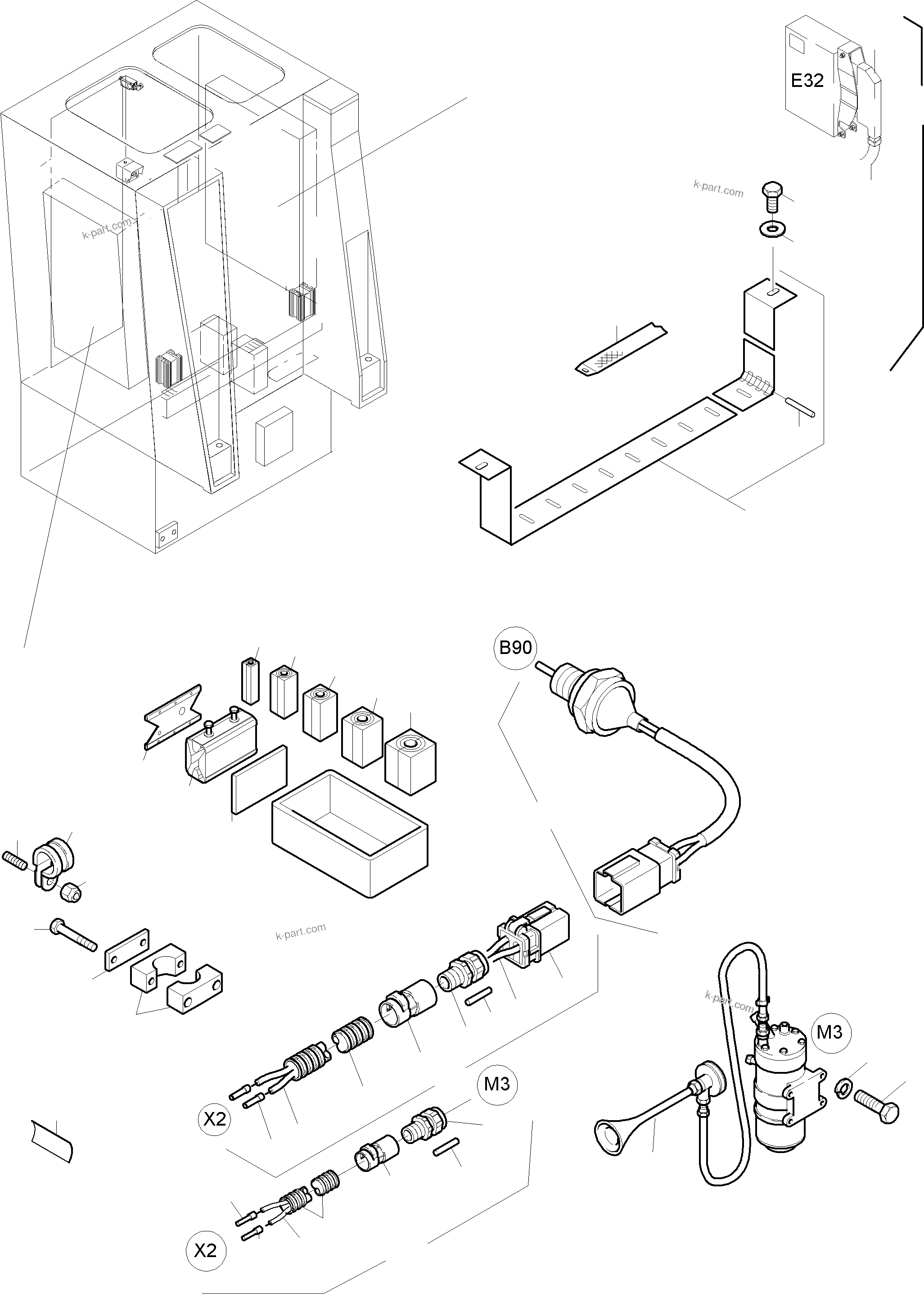 Komatsu parts book diagram for PC8000-6E S/N 12088: ELECTIC - CAB SUPPORT