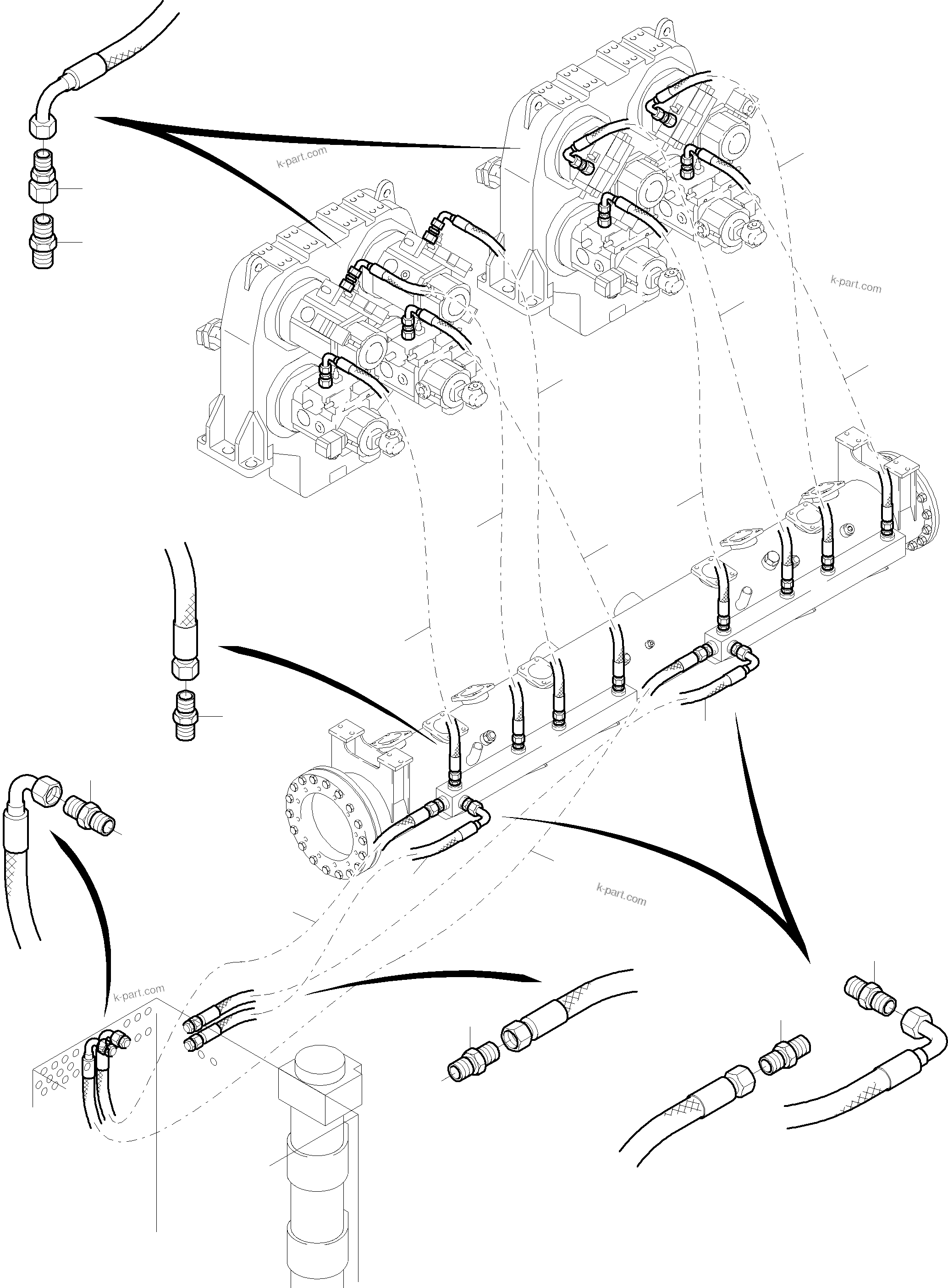 Komatsu parts book diagram for PC8000-6E S/N 12088: RETURN LINES - MAIN PUMPS