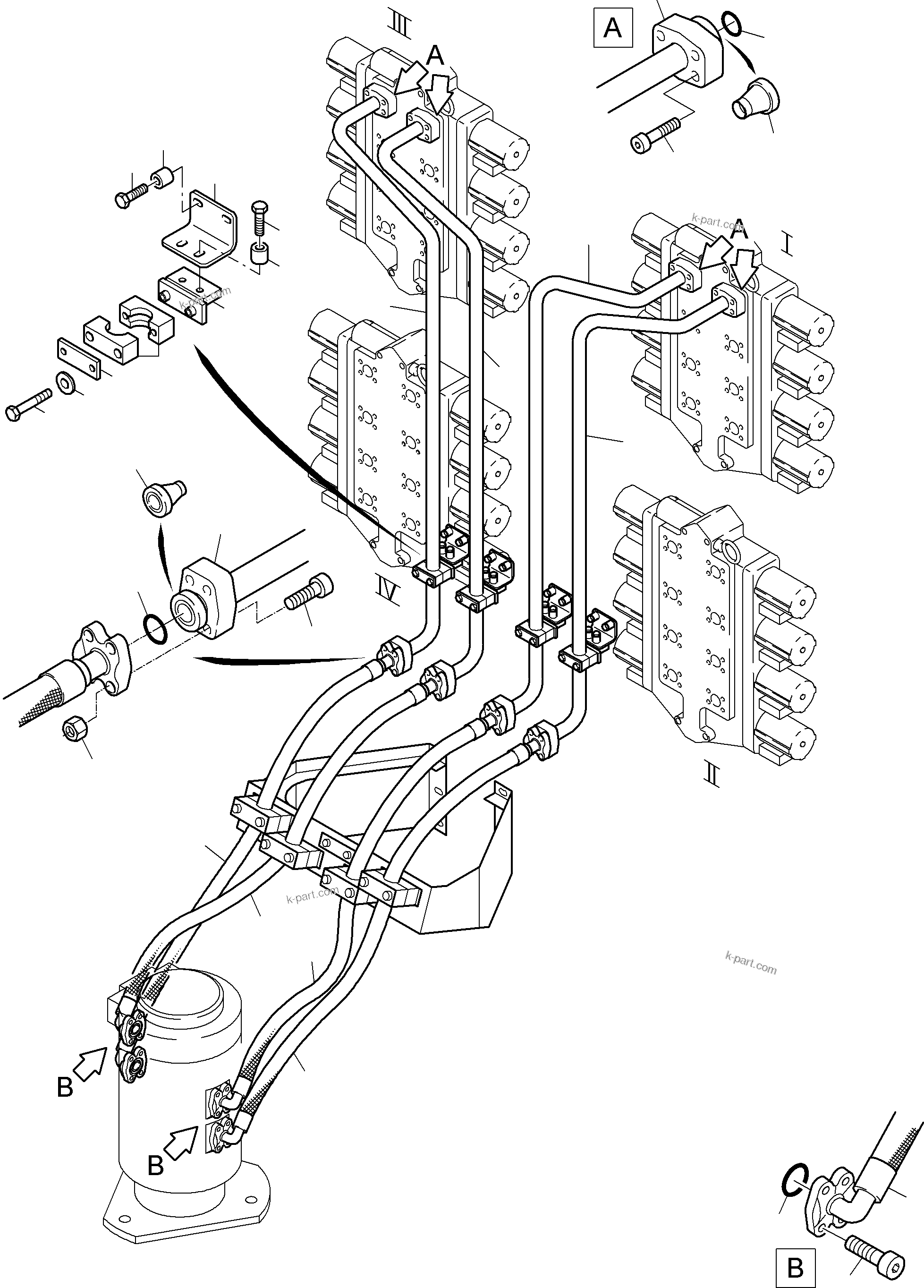 Komatsu parts book diagram for PC8000-6E S/N 12088: PIPES,- AND HOSES ASSY., CONTROL BLOCKS - ROTARY JOINT