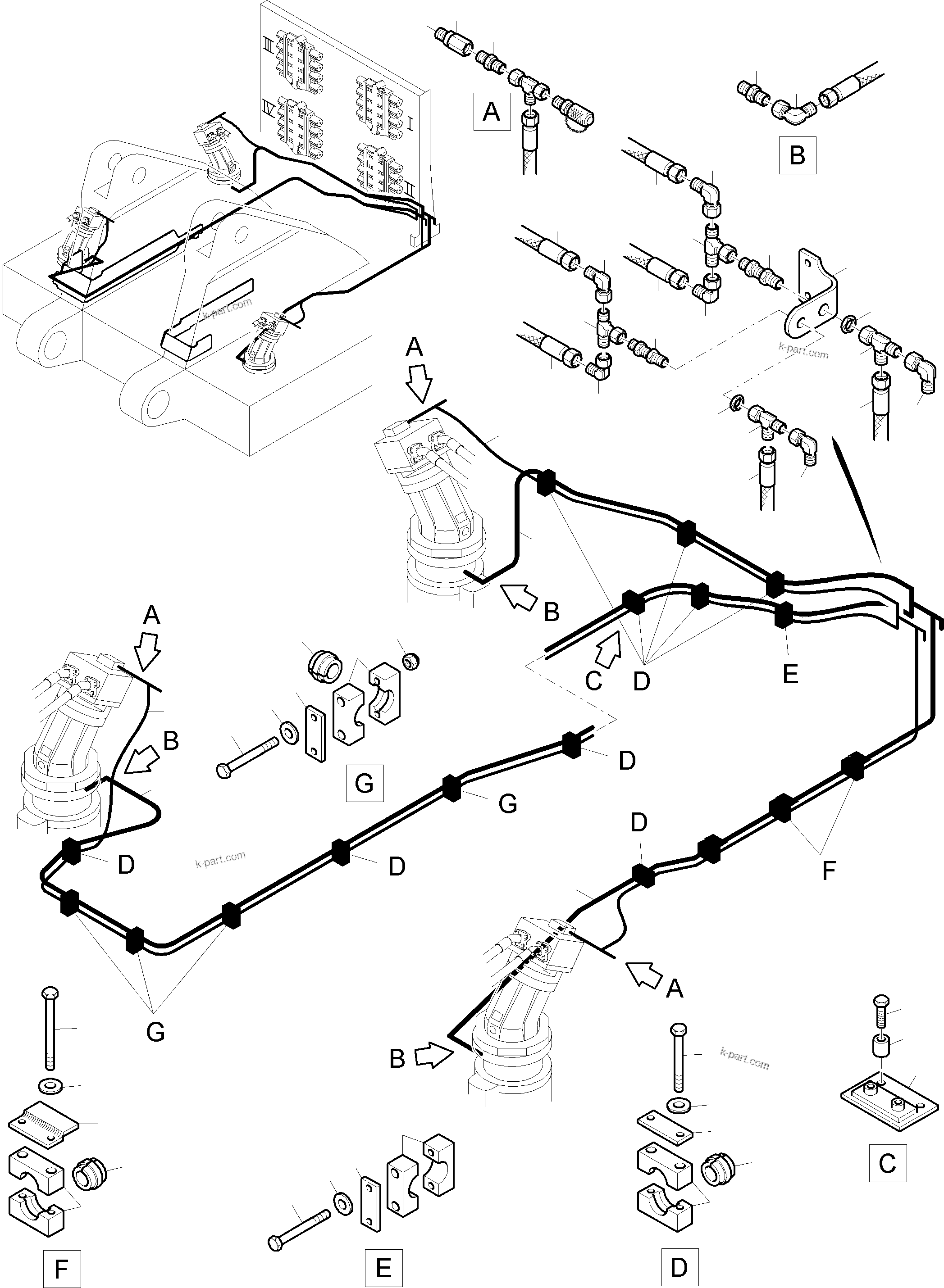 Komatsu parts book diagram for PC8000-6E S/N 12088: CONTROL AND TANK LINES - SLEW GEAR