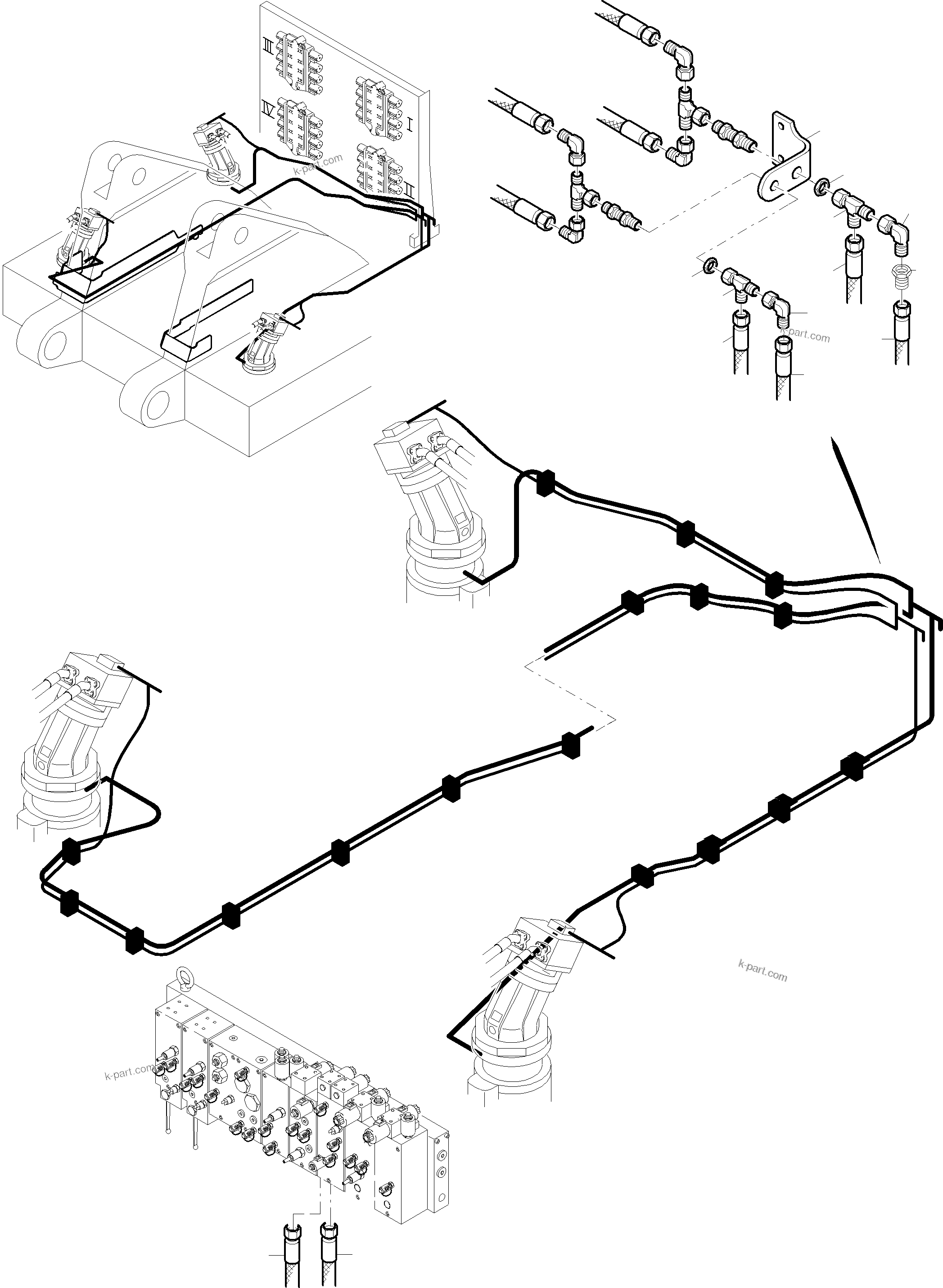 Komatsu parts book diagram for PC8000-6E S/N 12088: CONTROL AND TANK LINES - SLEW GEAR